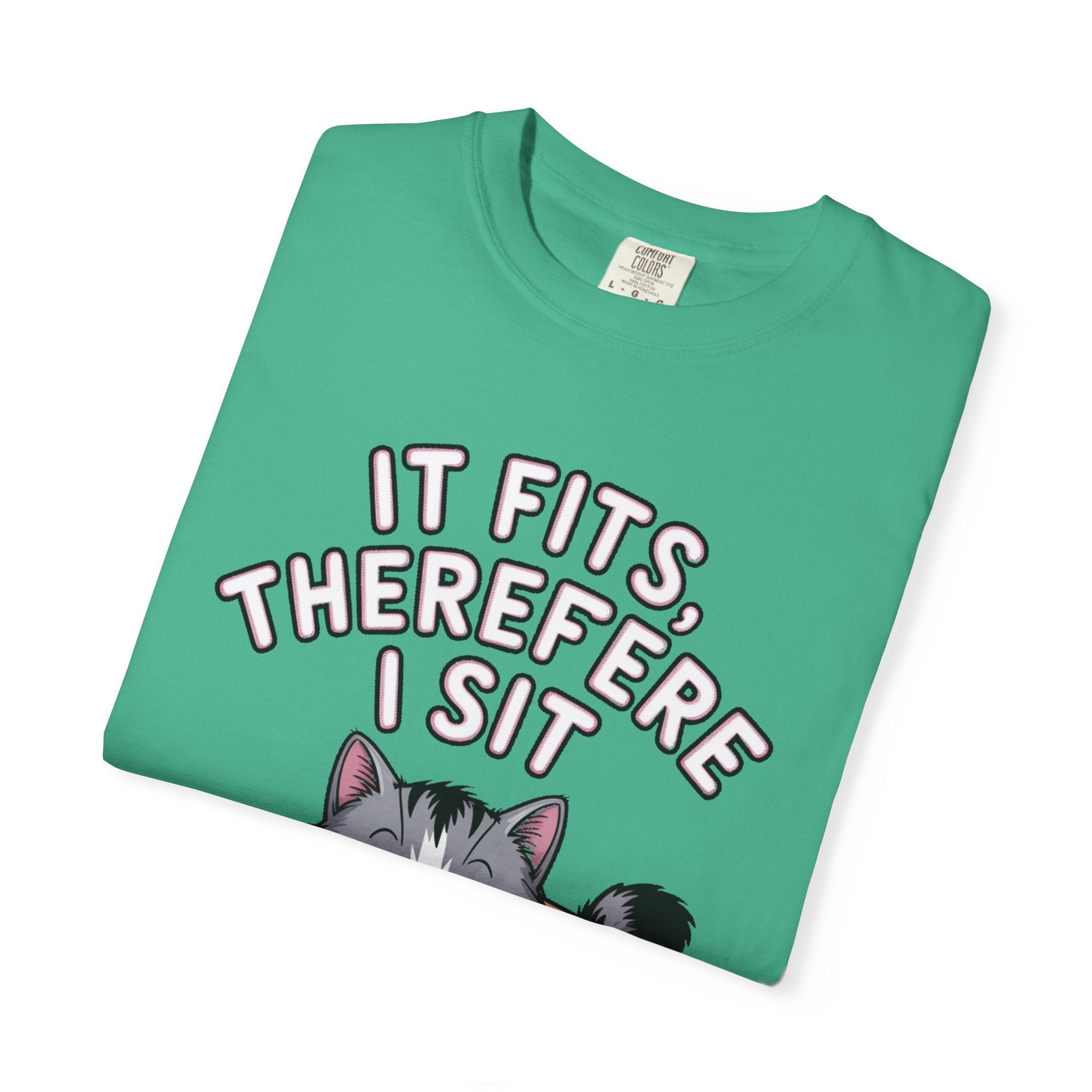 It Fits Therefore I Sit Cat Shirt, Funny Cat In Box T-Shirt, Cute Chubby Cat Lover Gift, Cat Owner Shirt, Funny Cat Meme Tee