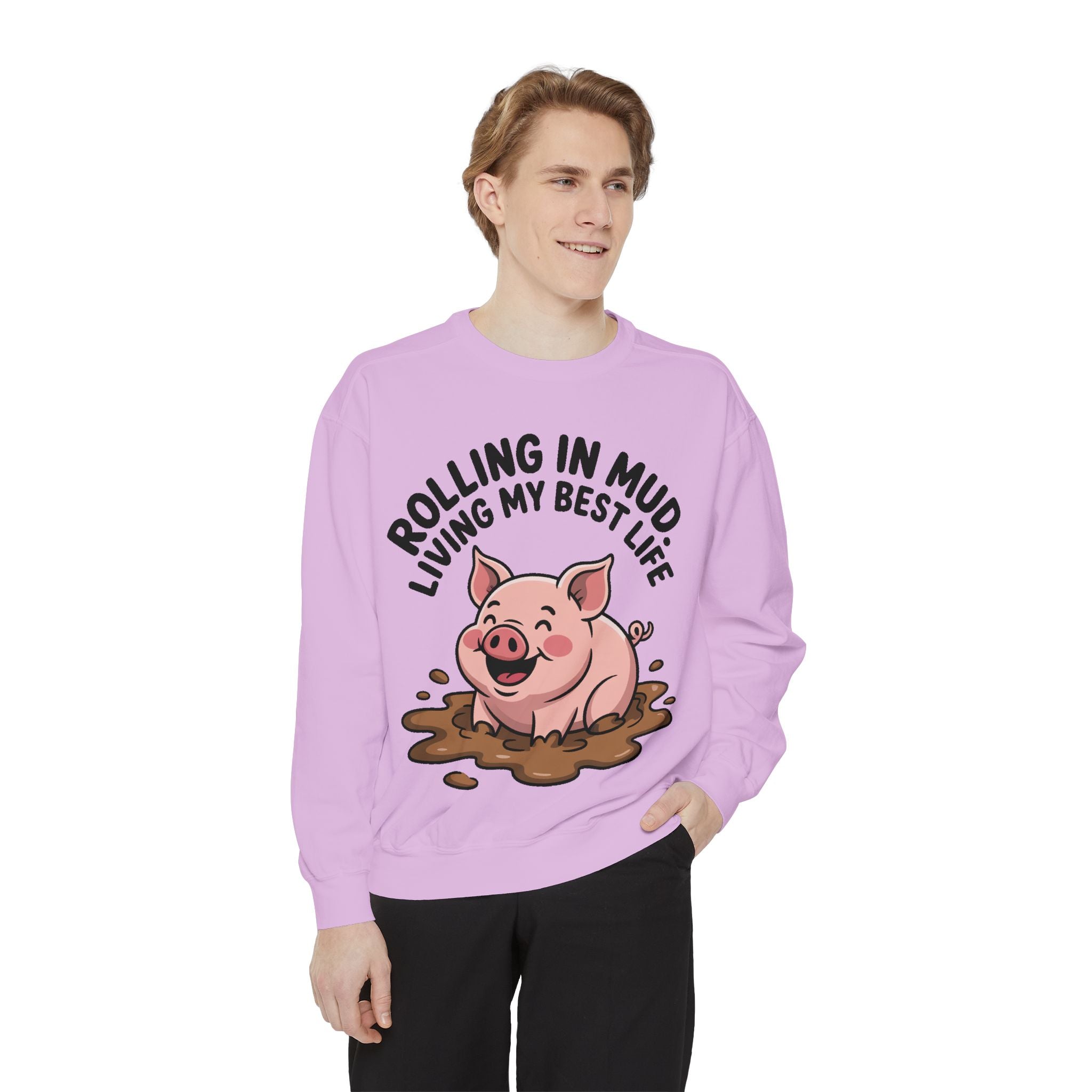 Funny Pig Sweatshirt, Rolling In Mud Living My Best Life Crewneck, Cute Farm Animal Gift, Pig Lover Sweater