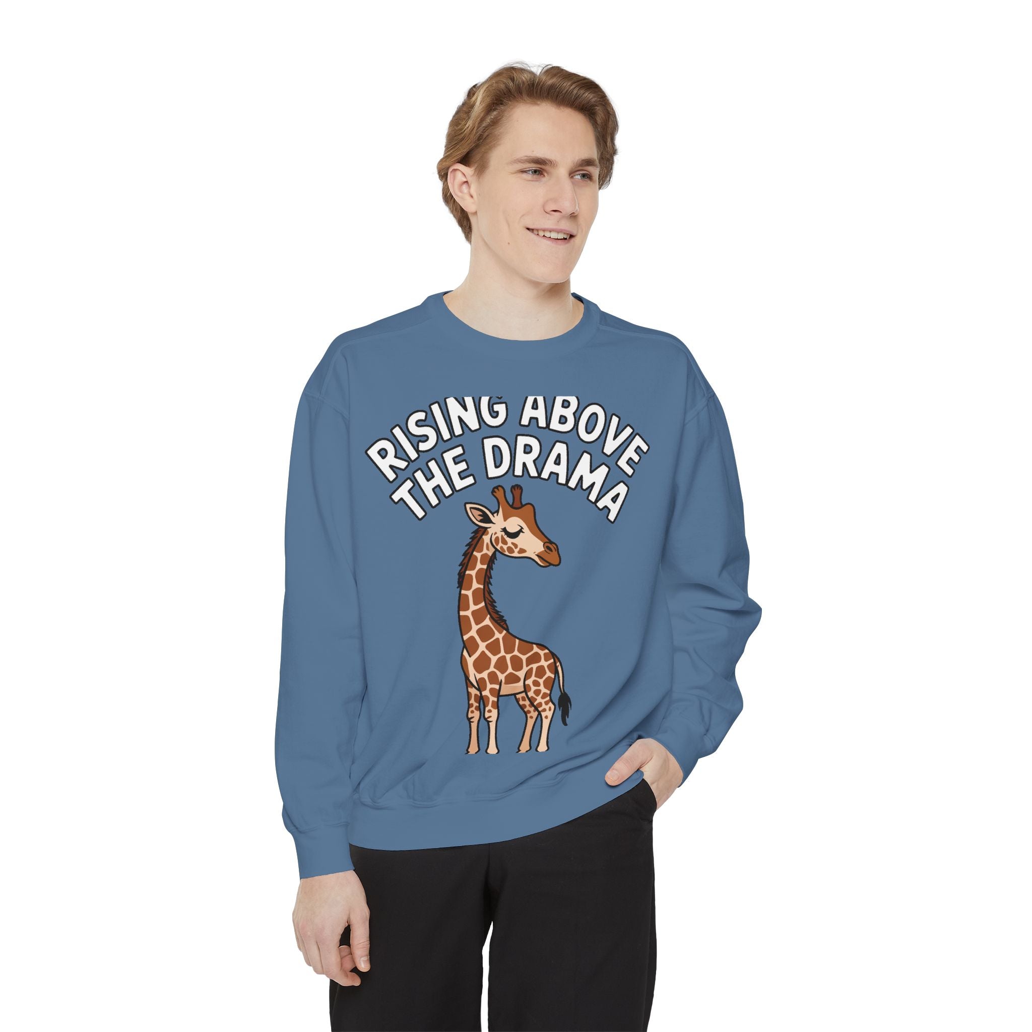 Rising Above The Drama Sweatshirt, Cute Giraffe Crewneck, Funny Sarcastic Quote Sweatshirt, Embroidered Style Giraffe Gift