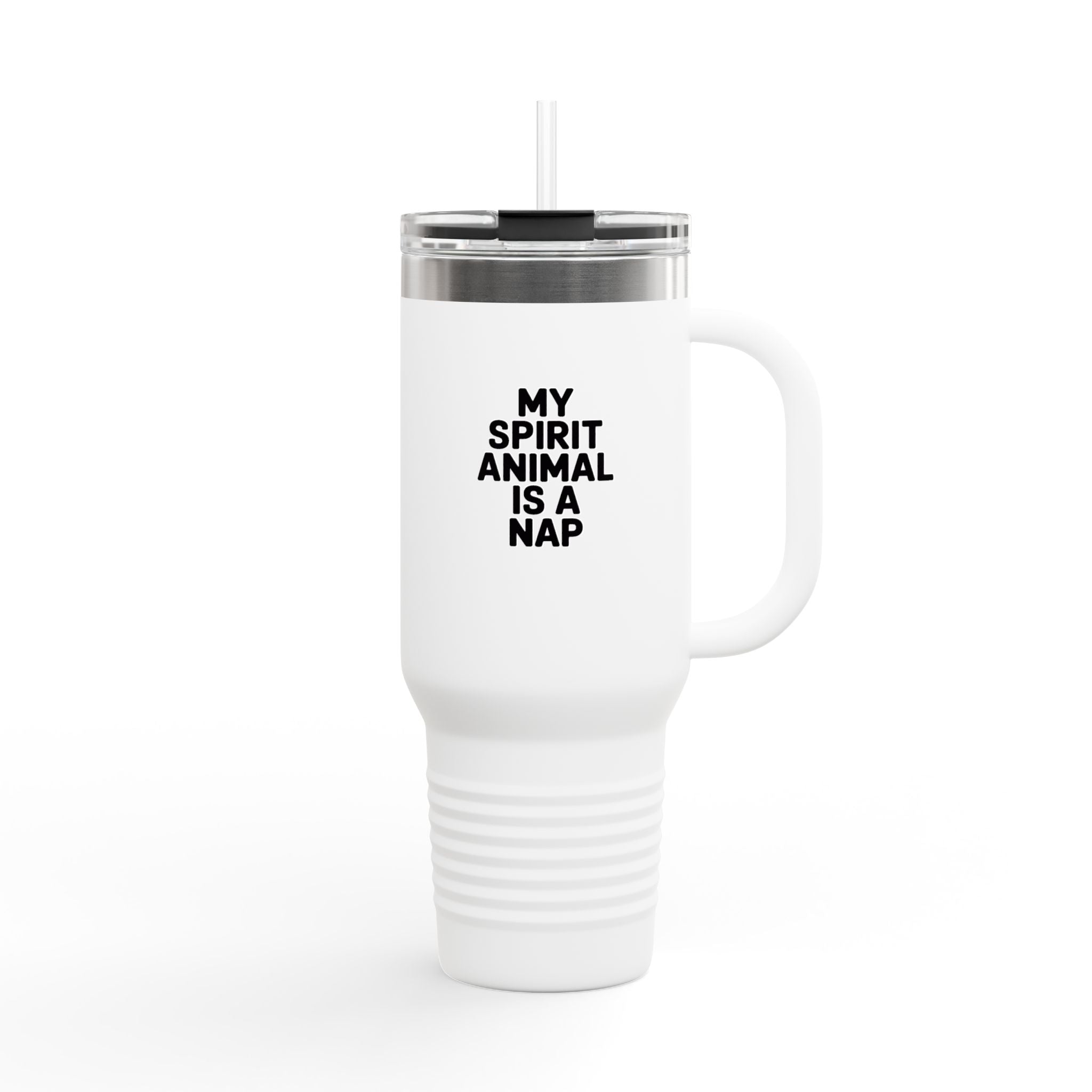 My Spirit Animal Is A Nap Travel Mug, Funny Nap Lover Tumbler, 40oz Insulated Cup With Handle And Straw, Lazy Day Gift