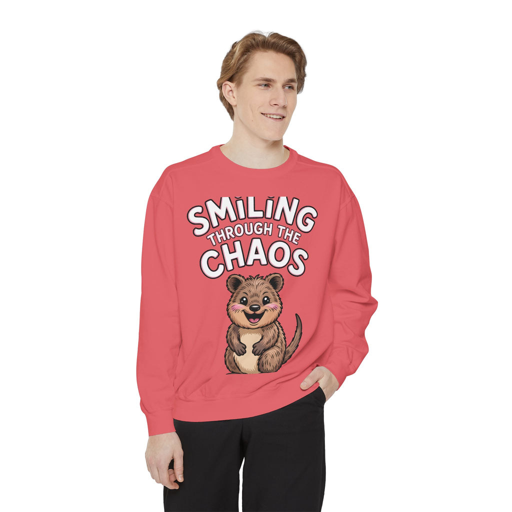 Smiling Through The Chaos Quokka Sweatshirt, Cute Embroidered-Look Crewneck, Funny Quokka Lover Gift, Positive Vibes Pullover