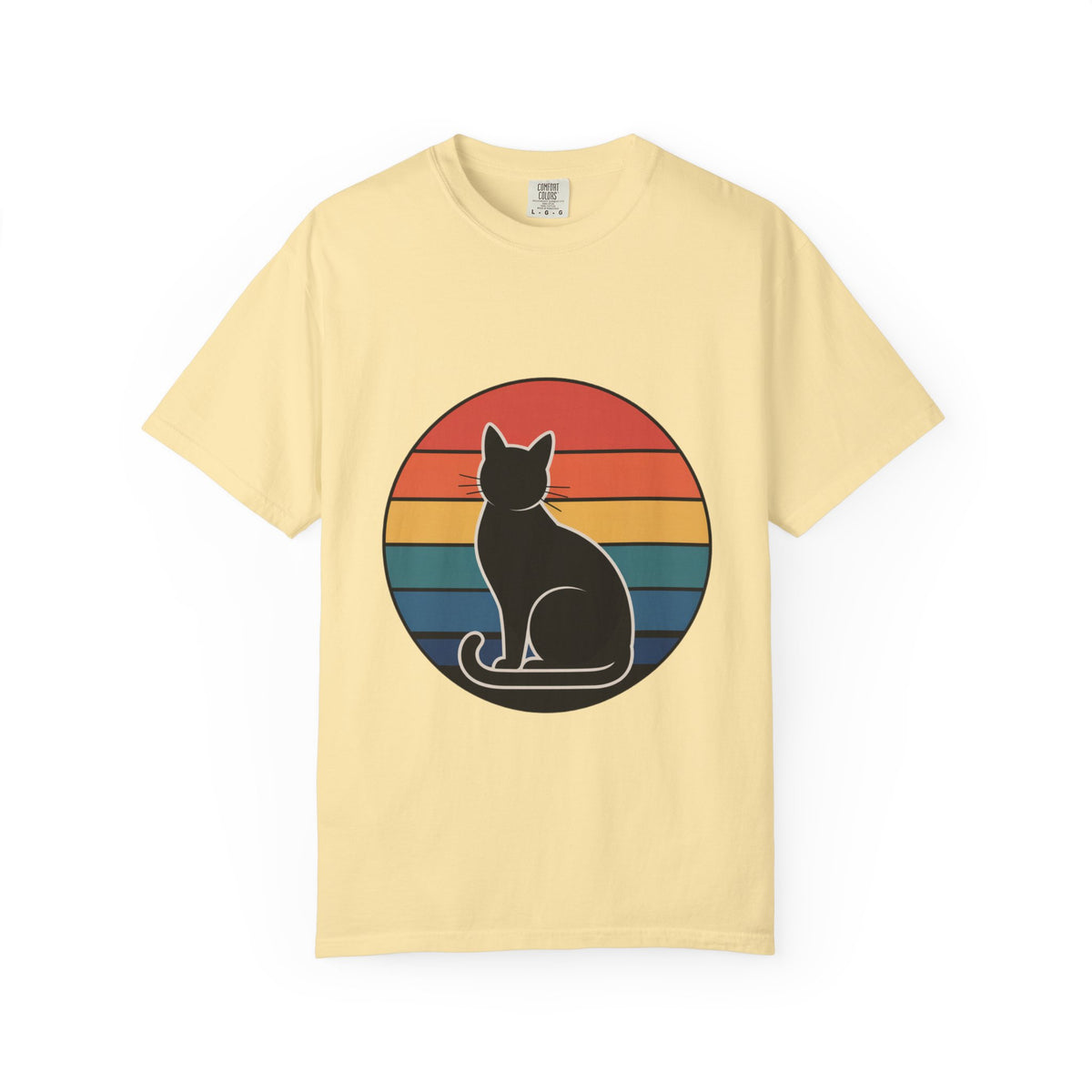 Retro Sunset Cat Badge T-Shirt