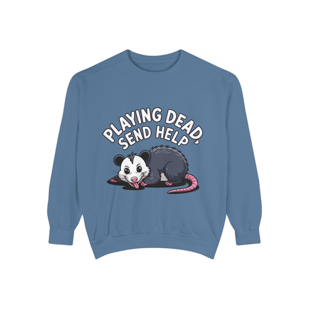 Funny Opossum Sweatshirt, Playing Dead Send Help Crewneck, Cute Possum Lover Gift, Funny Animal Sweatshirt for Introverts