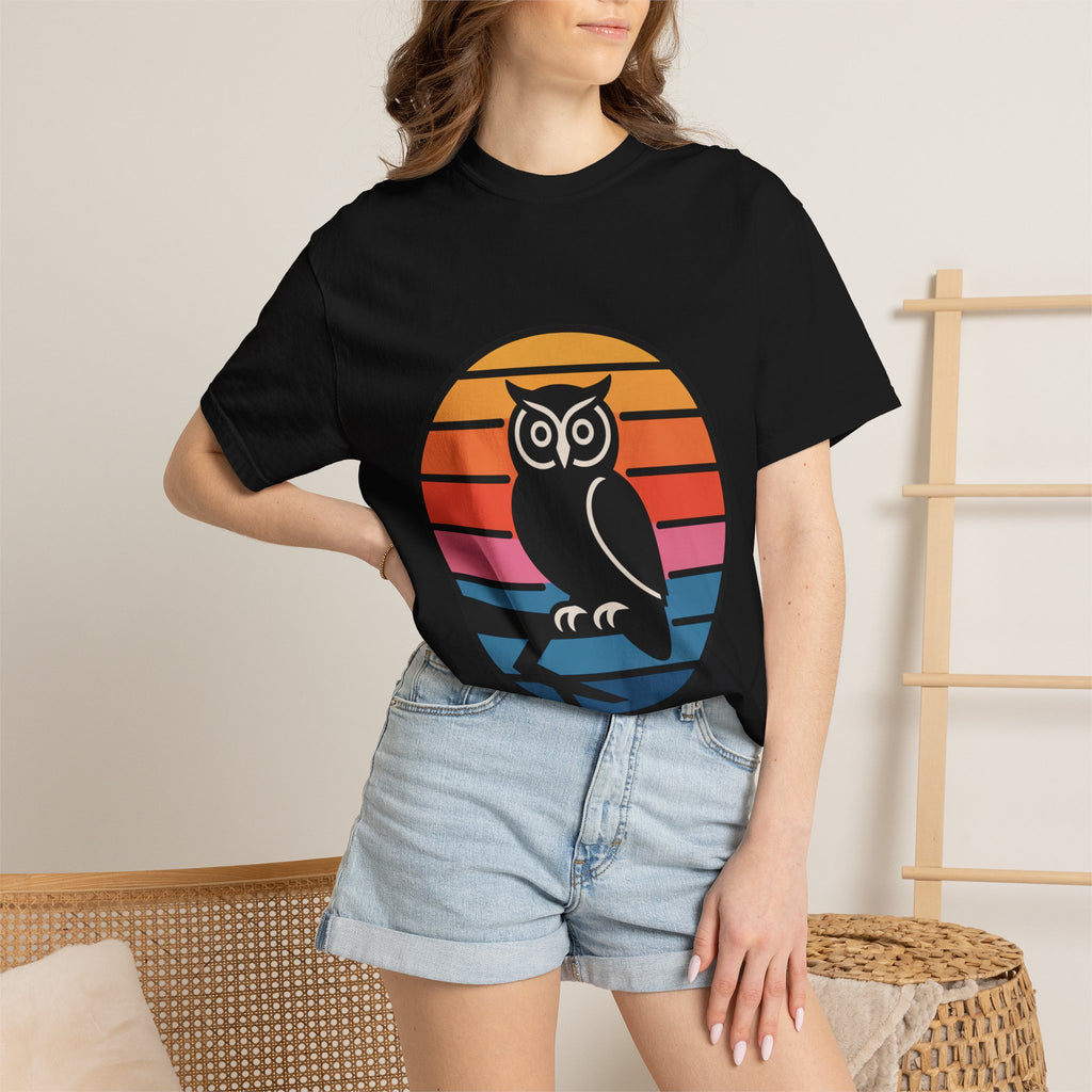 Retro Sunset Owl Badge T-Shirt