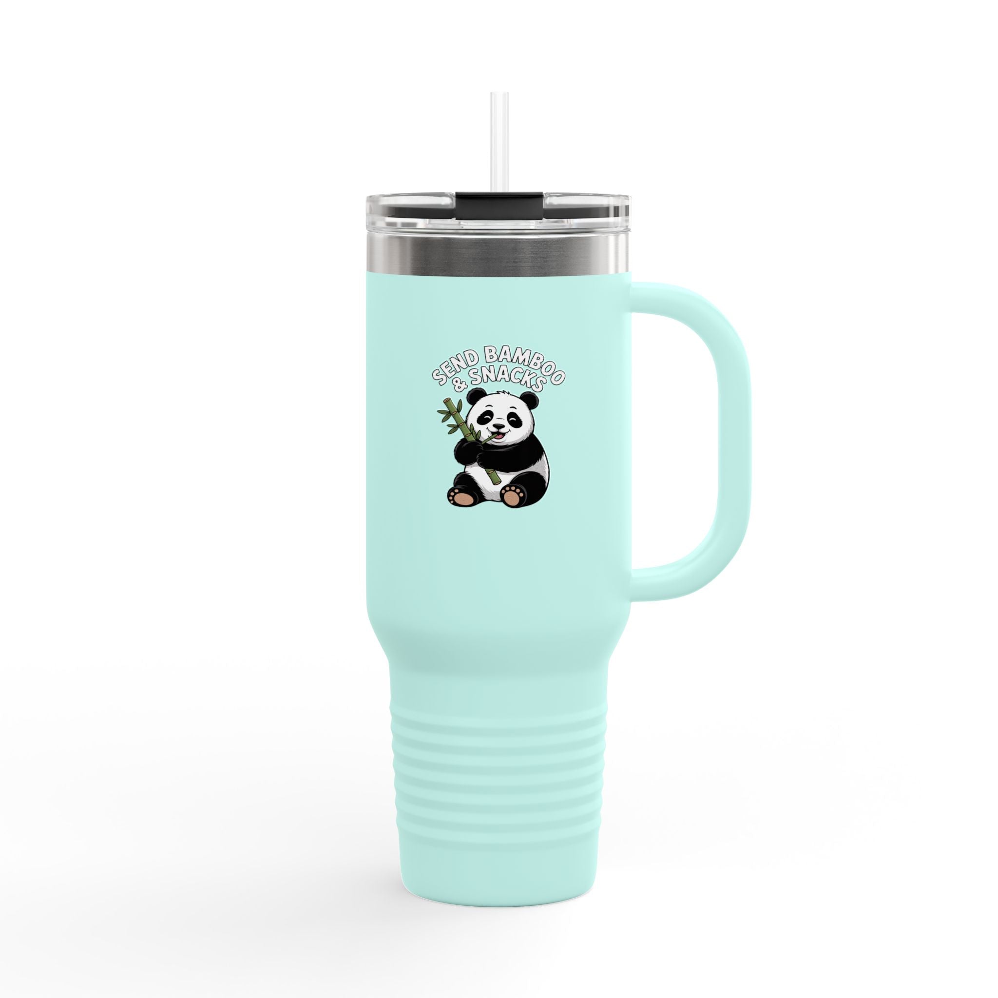 Send Bamboo & Snacks Panda Travel Mug, Funny Panda 40oz Tumbler, Cute Panda Lover Gift, Kawaii Panda Cup With Handle And Straw