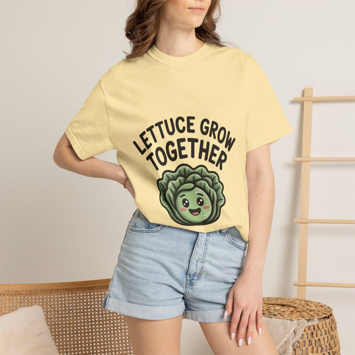 Lettuce Grow Together Shirt, Funny Vegetable Pun T-Shirt, Cute Cartoon Lettuce Tee, Gardener Gift, Plant Lover Shirt