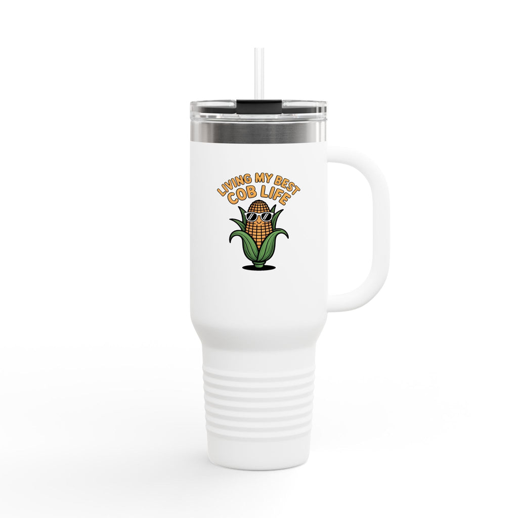 Funny Corn Travel Mug, Living My Best Cob Life Tumbler, Cute Corn Cob Sunglasses 40oz Cup, Funny Food Lover Gift, Summer BBQ Tumbler