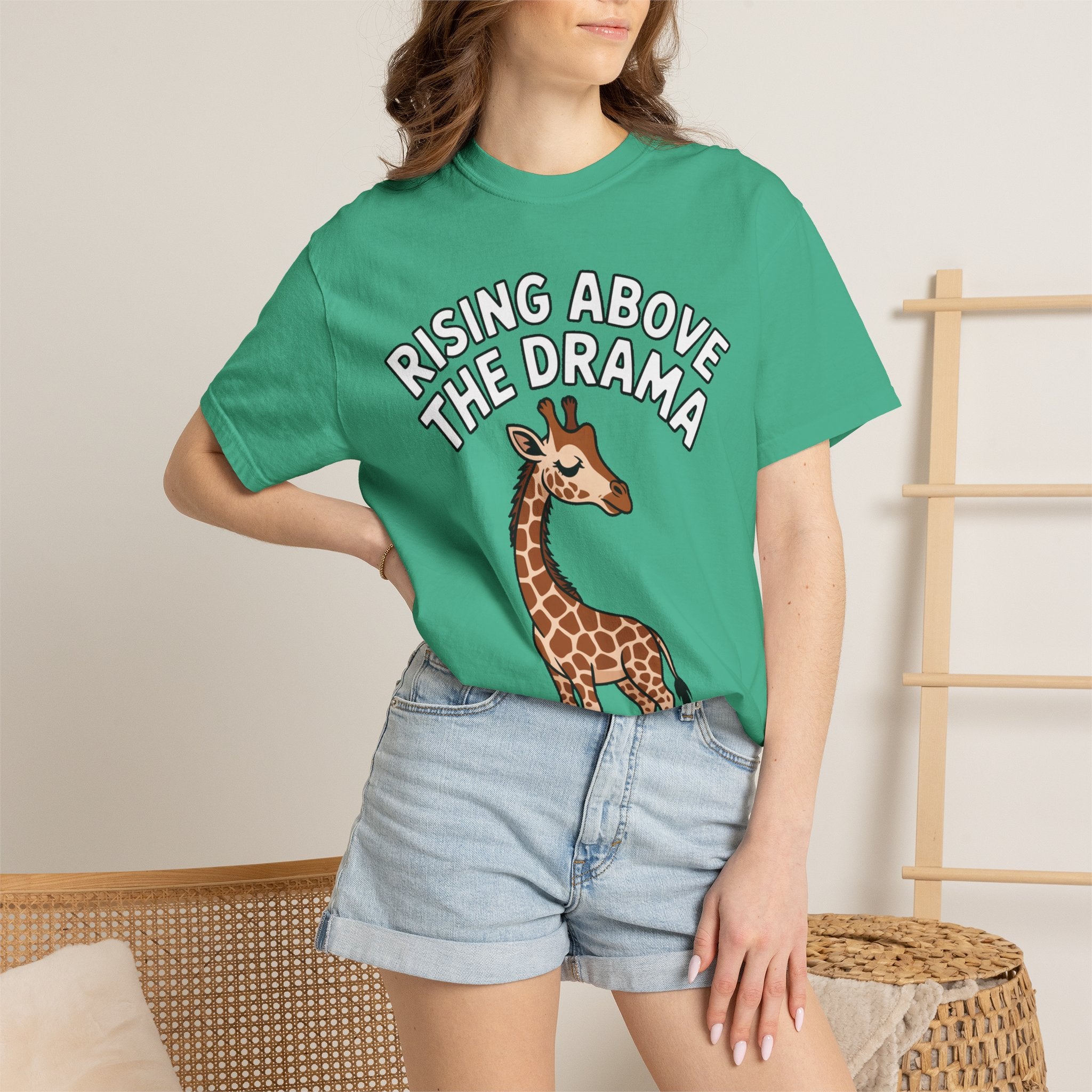 Giraffe Rising Above The Drama T-Shirt, Funny Sassy Giraffe Tee, Cute Cartoon Animal Shirt, Unisex Graphic Tee Gift