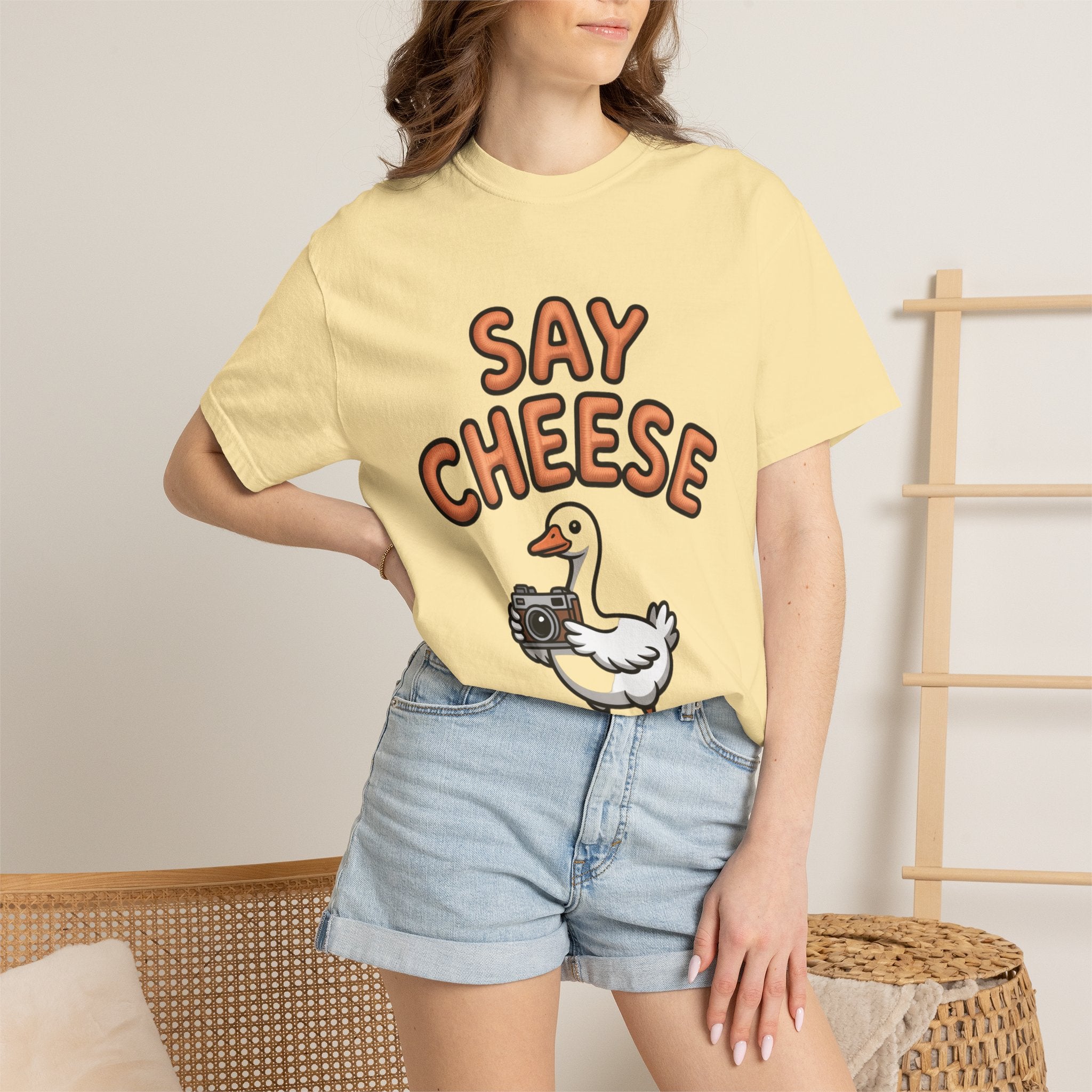 Say Cheese Goose Shirt, Funny Camera Goose T-Shirt, Cute Cartoon Goose Lover Gift, Photography Shirt for Photographer