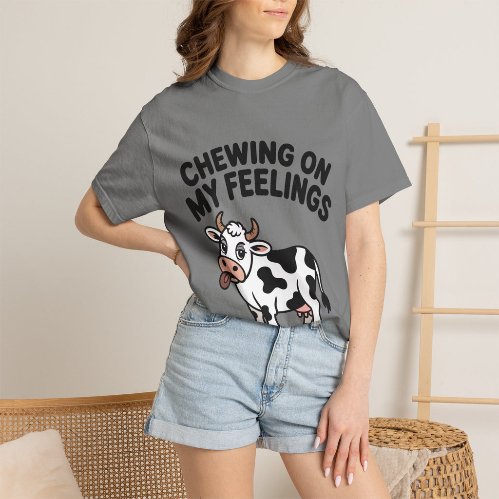 Chewing On My Feelings Cow Shirt, Funny Cow T-Shirt, Cute Cartoon Cow Tee, Sarcastic Farm Animal Gift, Mental Health Humor Shirt