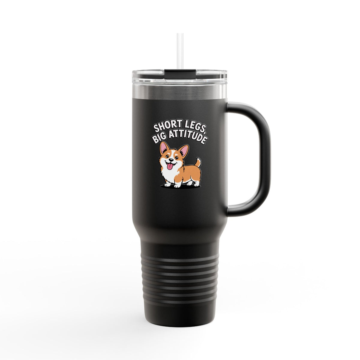 Corgi Travel Mug 40oz, Short Legs Big Attitude Tumbler, Funny Corgi Gift, Dog Lover Insulated Cup With Handle And Straw, Corgi Mom Gift