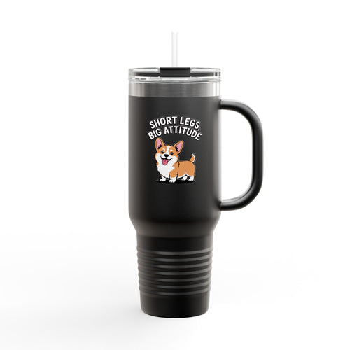 Corgi Travel Mug 40oz, Short Legs Big Attitude Tumbler, Funny Corgi Gift, Dog Lover Insulated Cup With Handle And Straw, Corgi Mom Gift