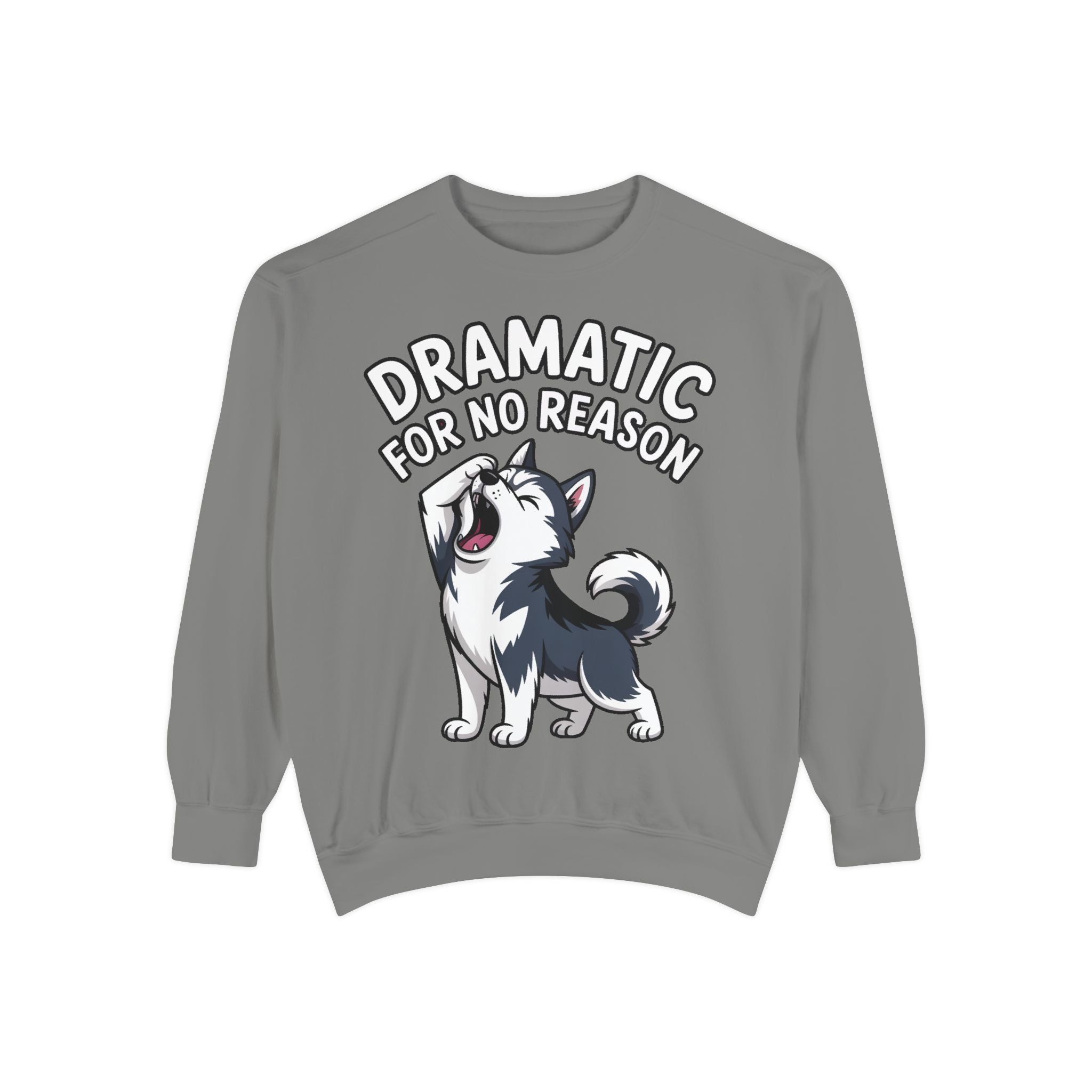 Dramatic Husky Sweatshirt, Funny Dog Lover Crewneck, Cute Cartoon Husky Embroidered Patch Style Sweatshirt, Gift for Husky Mom