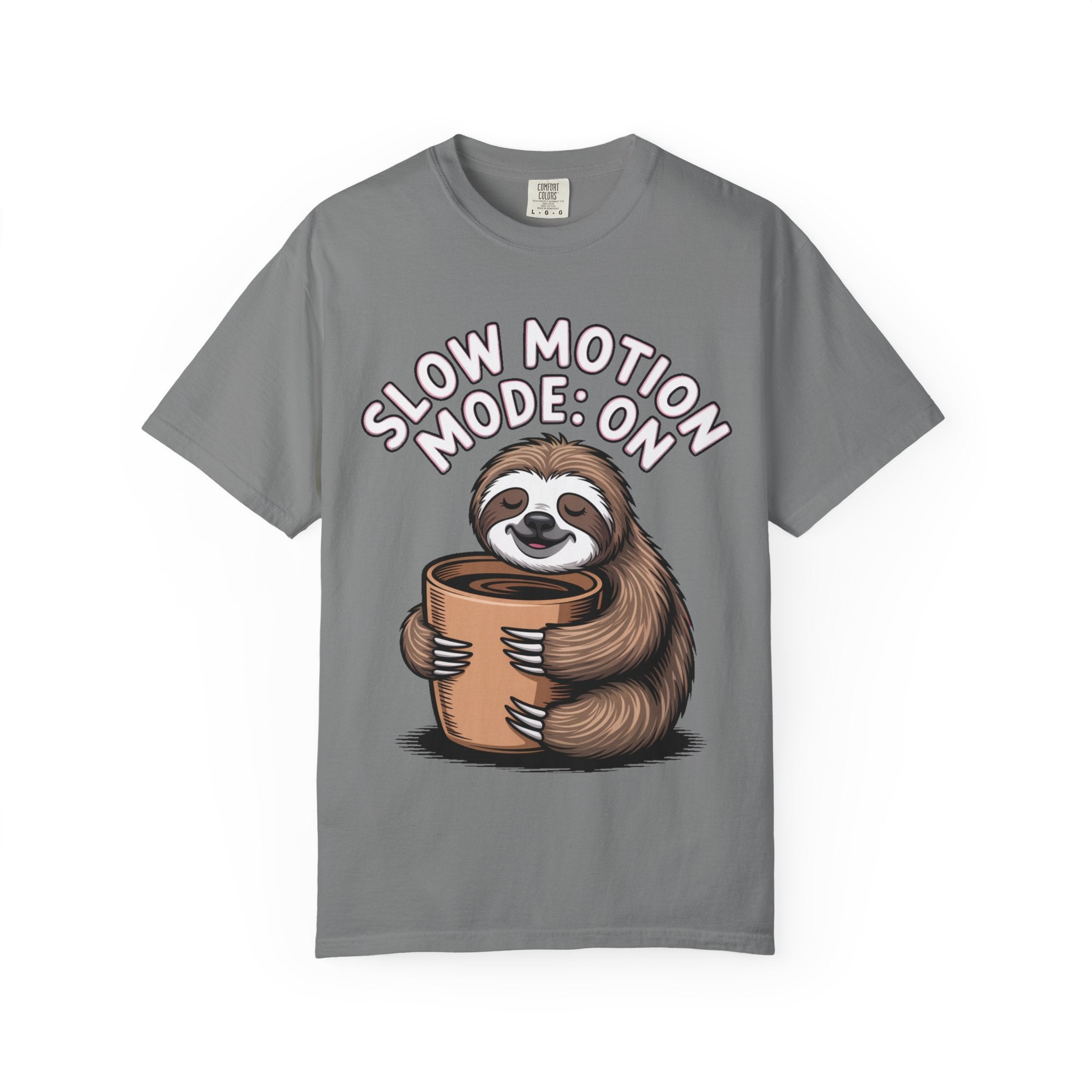Slow Motion Sloth Shirt, Funny Coffee Lover T-Shirt, Cute Sloth Hugging Coffee Cup Tee, Sleepy Sloth Gift for Coffee Addict