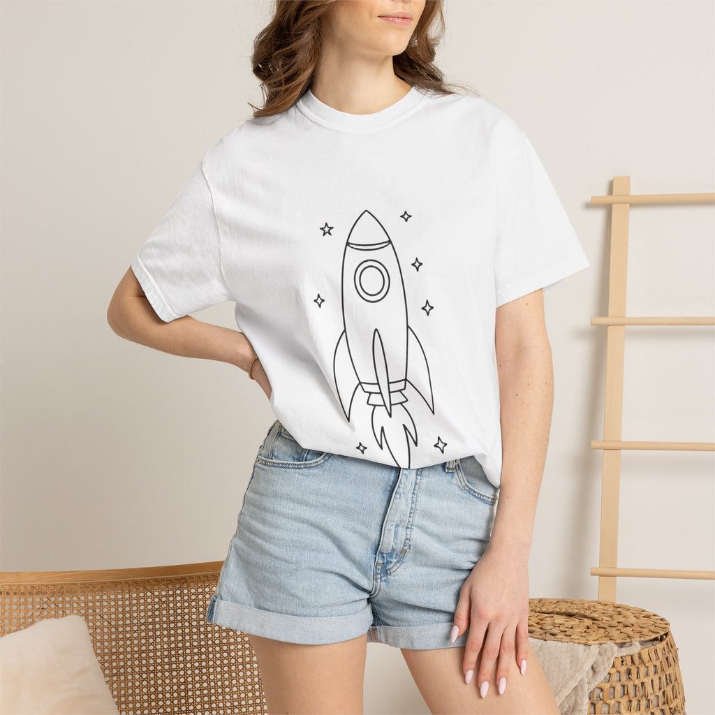 Rocket Ship Line Art Shirt, Minimalist Chase The Stars T-Shirt, Single Line Space Tee, Cute Rocket Tattoo Style Shirt Gift