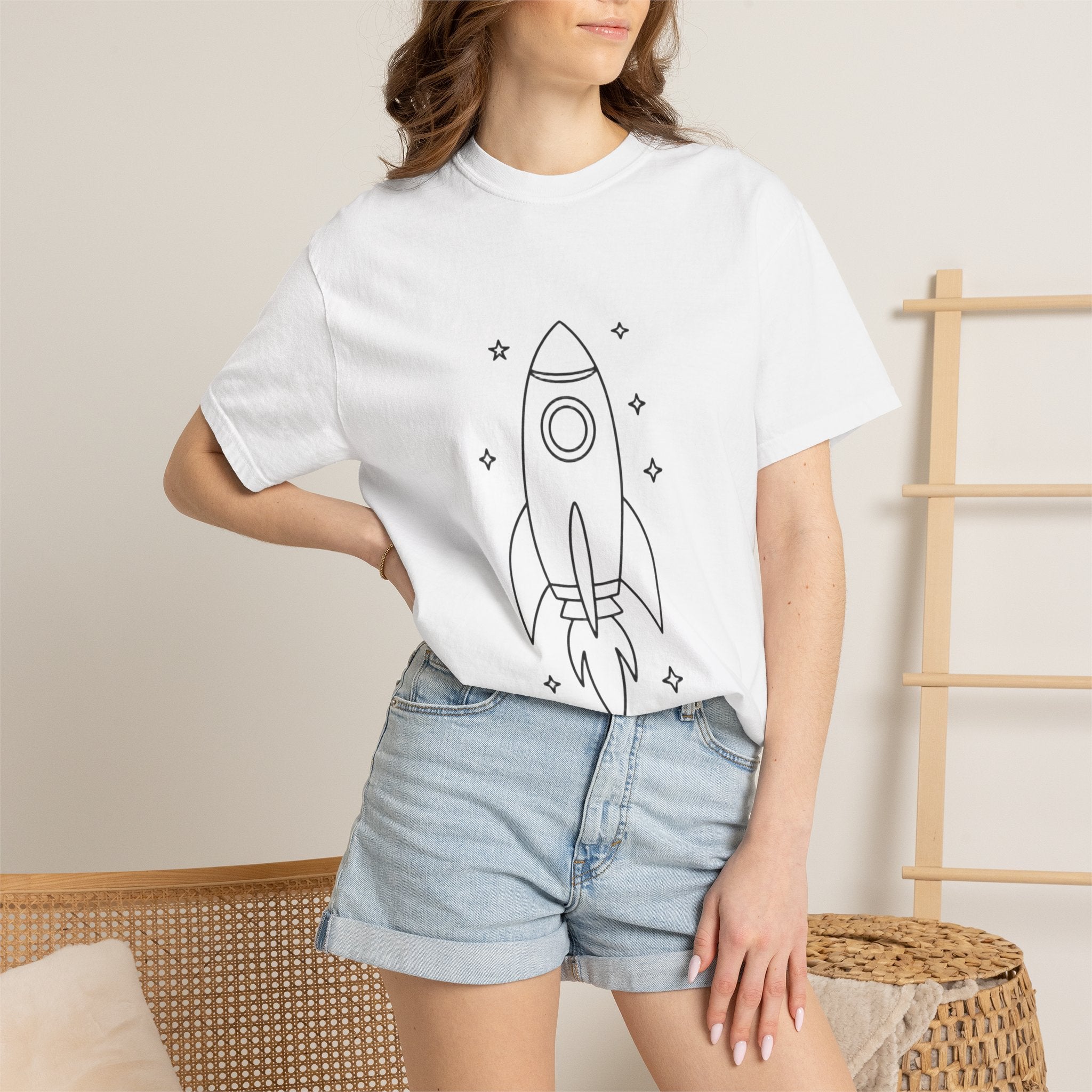Rocket Ship Line Art Shirt, Minimalist Chase The Stars T-Shirt, Single Line Space Tee, Cute Rocket Tattoo Style Shirt Gift
