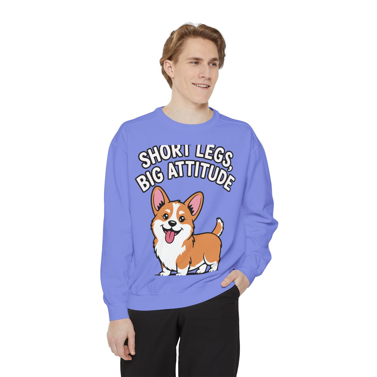 Short Legs Big Attitude Corgi Sweatshirt, Funny Corgi Crewneck, Cute Dog Lover Gift, Embroidered Patch Style Corgi Sweater