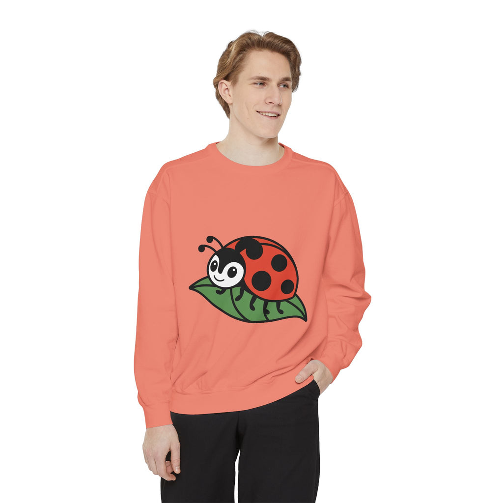 Ladybug Sweatshirt, Cute Embroidered Ladybug On Leaf Crewneck, Garden Lover Gift, Nature Sweatshirt