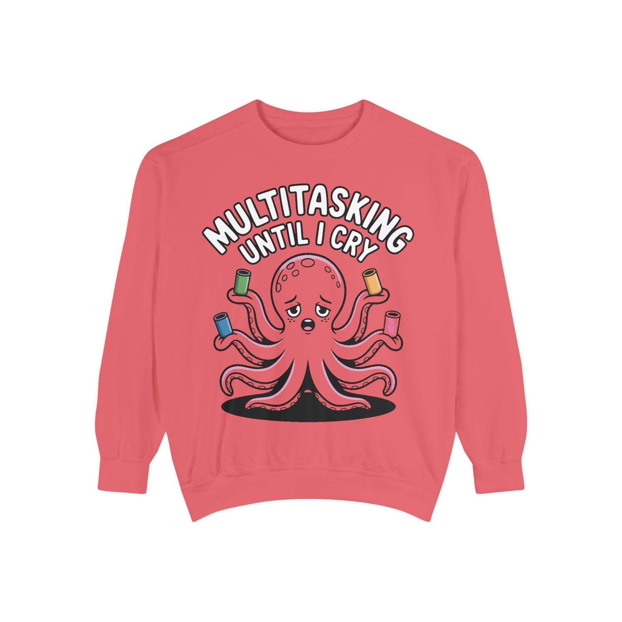 Multitasking Octopus Sweatshirt, Funny Stressed Octopus Crewneck, Embroidery-Patch Style Sweatshirt, Busy Mom Gift, Work Humor Pullover
