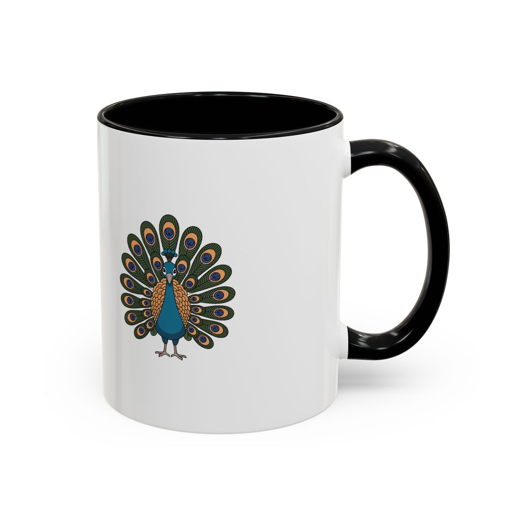 Cute Peacock Mug, Fanned Feather Peacock Coffee Cup, Bird Lover Gift, Cartoon Peacock Ceramic Mug, Colorful Feather Pattern Mug