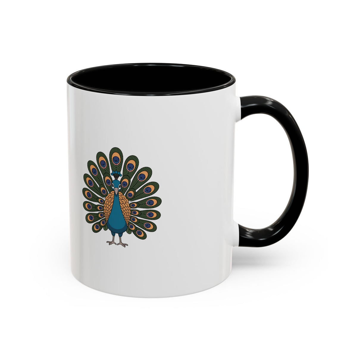 Cute Peacock Mug, Fanned Feather Peacock Coffee Cup, Bird Lover Gift, Cartoon Peacock Ceramic Mug, Colorful Feather Pattern Mug