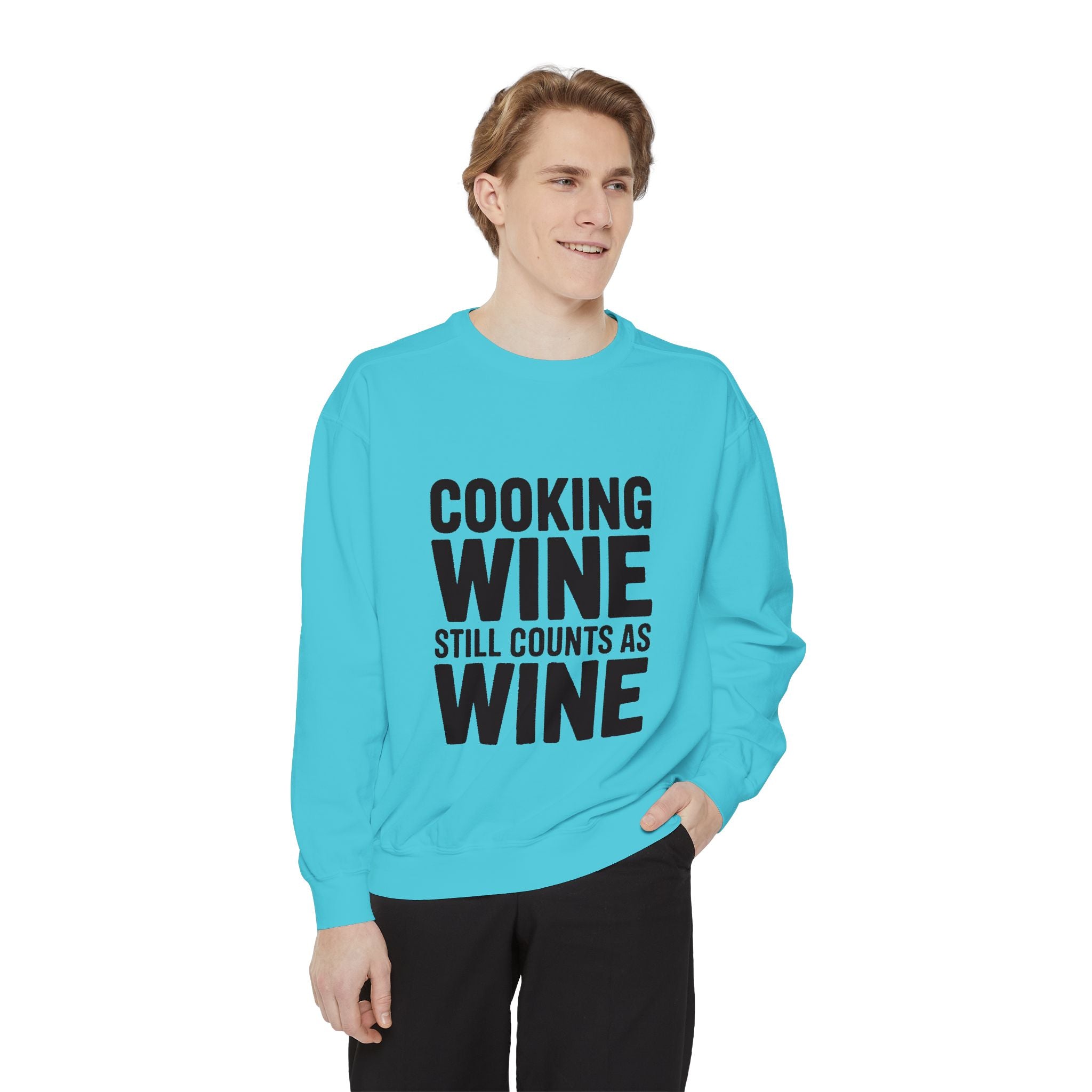 Cooking Wine Still Counts Sweatshirt, Funny Wine Lover Crewneck, Embroidered Kitchen Humor Sweatshirt, Gift for Wine Drinkers