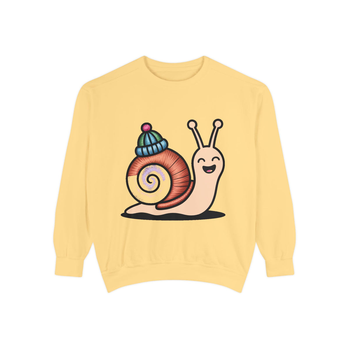 Cute Snail Sweatshirt, Embroidered Patch Style Snail With Tiny Hat Crewneck, Cottagecore Nature Lover Gift, Garment-Dyed Pullover