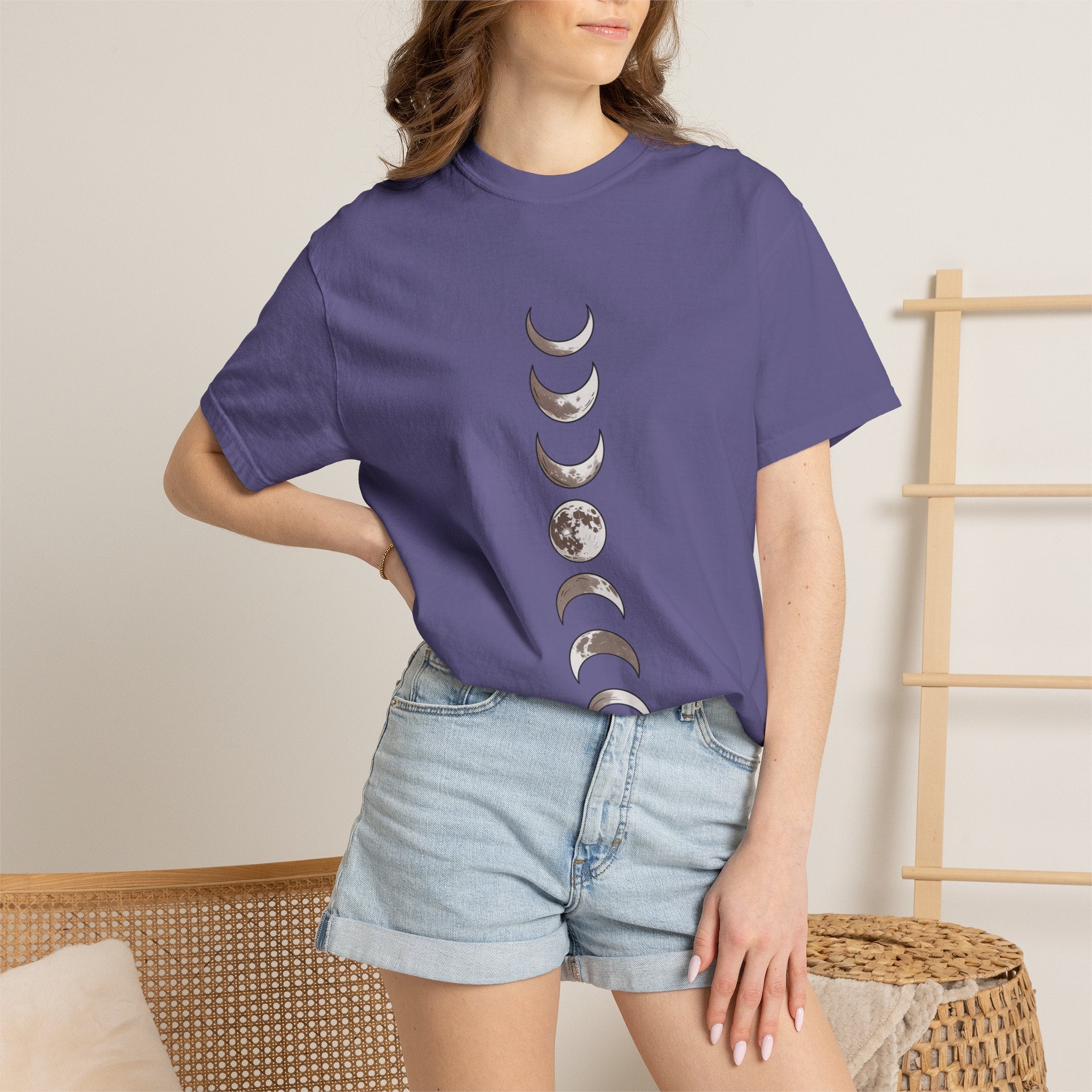 Moon Phases Boho Shirt, Minimalist Line Art Moon T-Shirt, Celestial Boho Tee, Hand Drawn Moon Cycle Shirt Gift