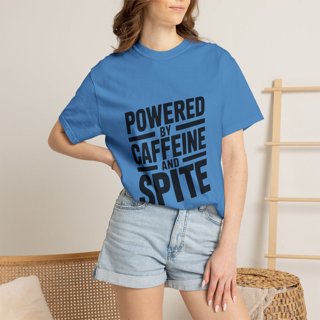 Powered By Caffeine And Spite Shirt, Funny Sarcastic Coffee T-Shirt, Bold Typography Tee, Sarcastic Gift for Coworker