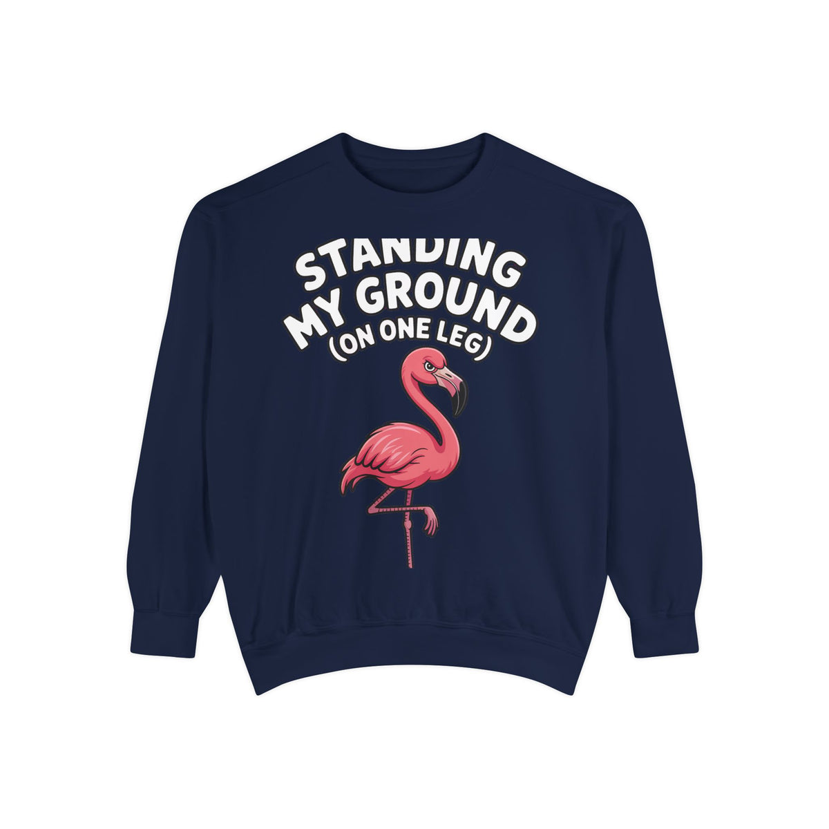 Standing My Ground Flamingo Sweatshirt, Funny One Leg Flamingo Crewneck, Sassy Bird Lover Gift, Embroidered Patch Style Sweatshirt