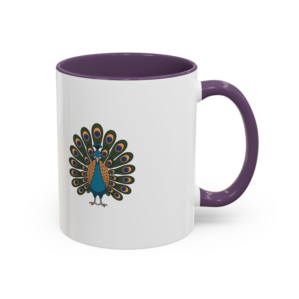 Cute Peacock Mug, Fanned Feather Peacock Coffee Cup, Bird Lover Gift, Cartoon Peacock Ceramic Mug, Colorful Feather Pattern Mug