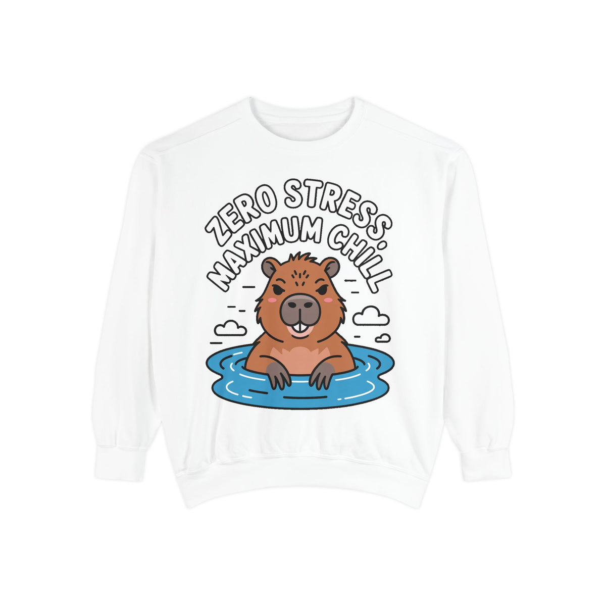 Zero Stress Capybara Sweatshirt, Funny Hot Spring Capybara Crewneck, Cute Chill Animal Gift, Garment Dyed Embroidered Sweatshirt