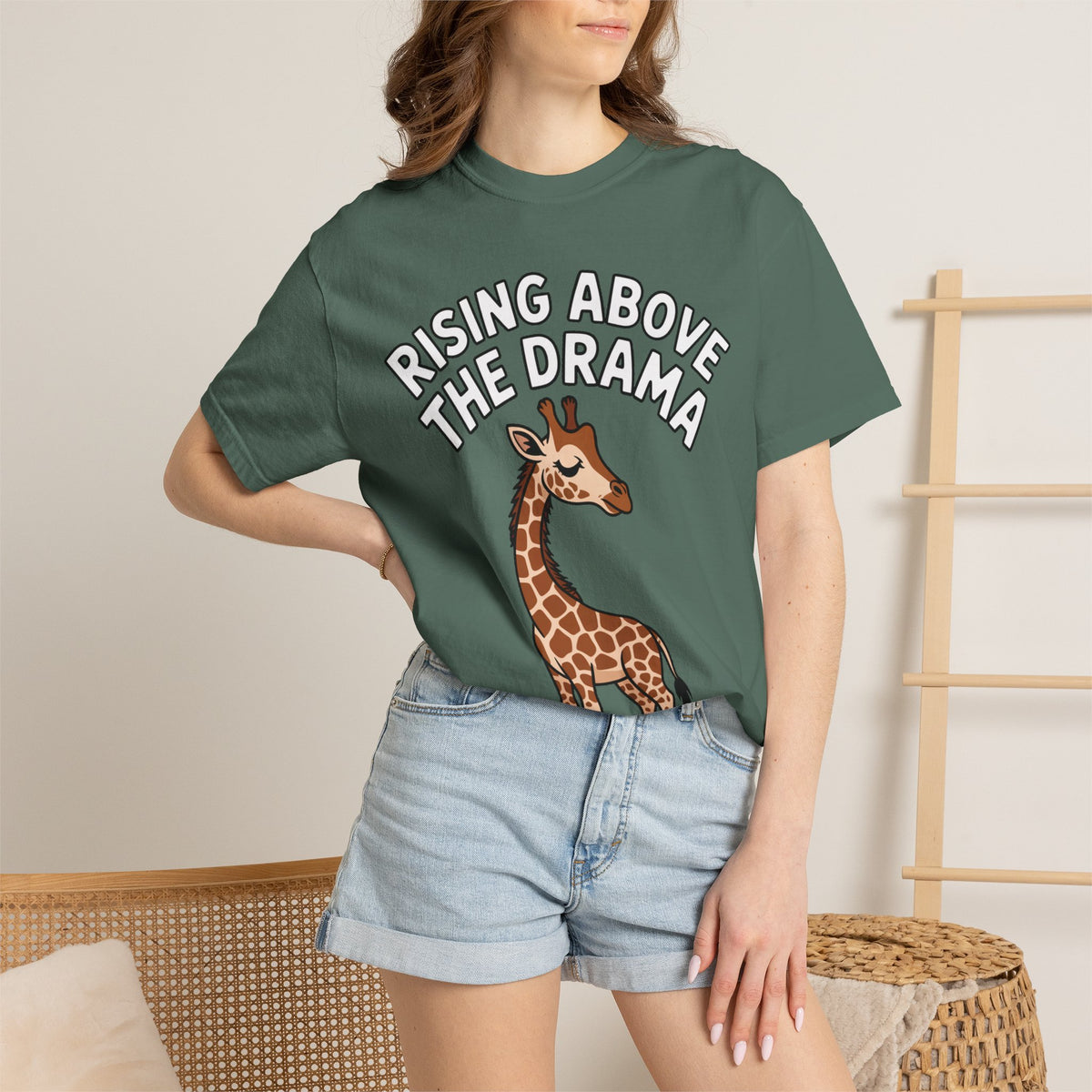 Giraffe Rising Above The Drama T-Shirt, Funny Sassy Giraffe Tee, Cute Cartoon Animal Shirt, Unisex Graphic Tee Gift