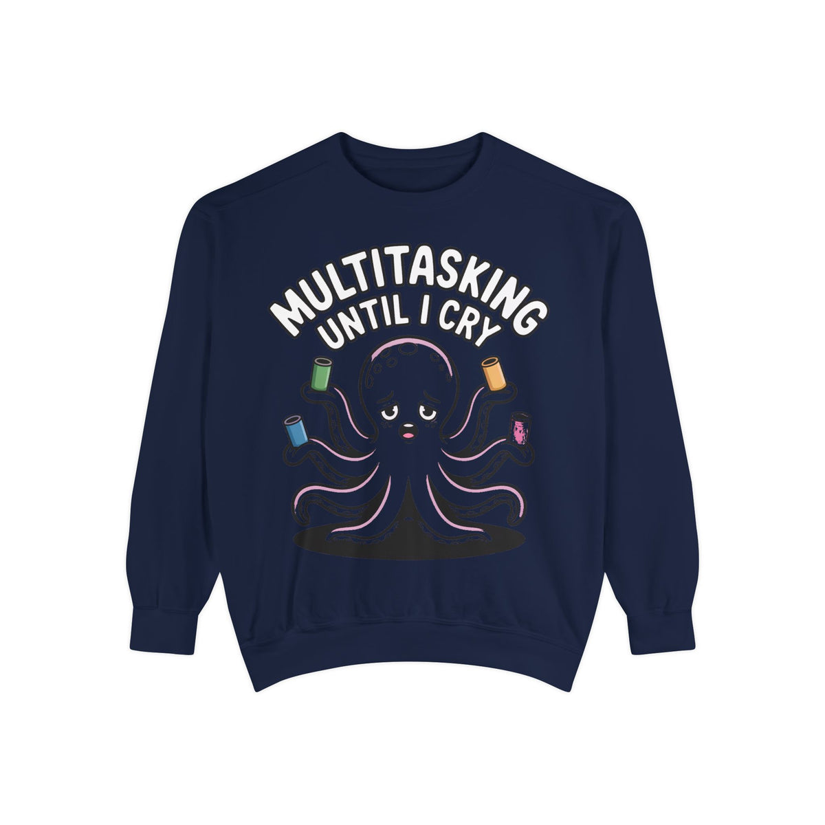 Multitasking Octopus Sweatshirt, Funny Stressed Octopus Crewneck, Embroidery-Patch Style Sweatshirt, Busy Mom Gift, Work Humor Pullover