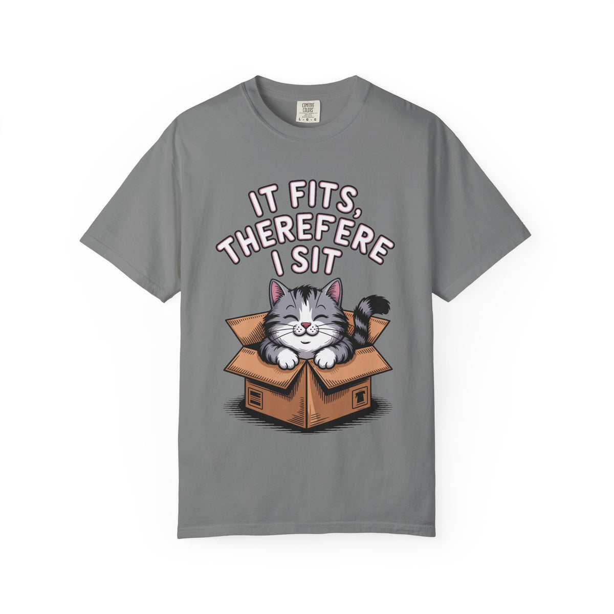 It Fits Therefore I Sit Cat Shirt, Funny Cat In Box T-Shirt, Cute Chubby Cat Lover Gift, Cat Owner Shirt, Funny Cat Meme Tee
