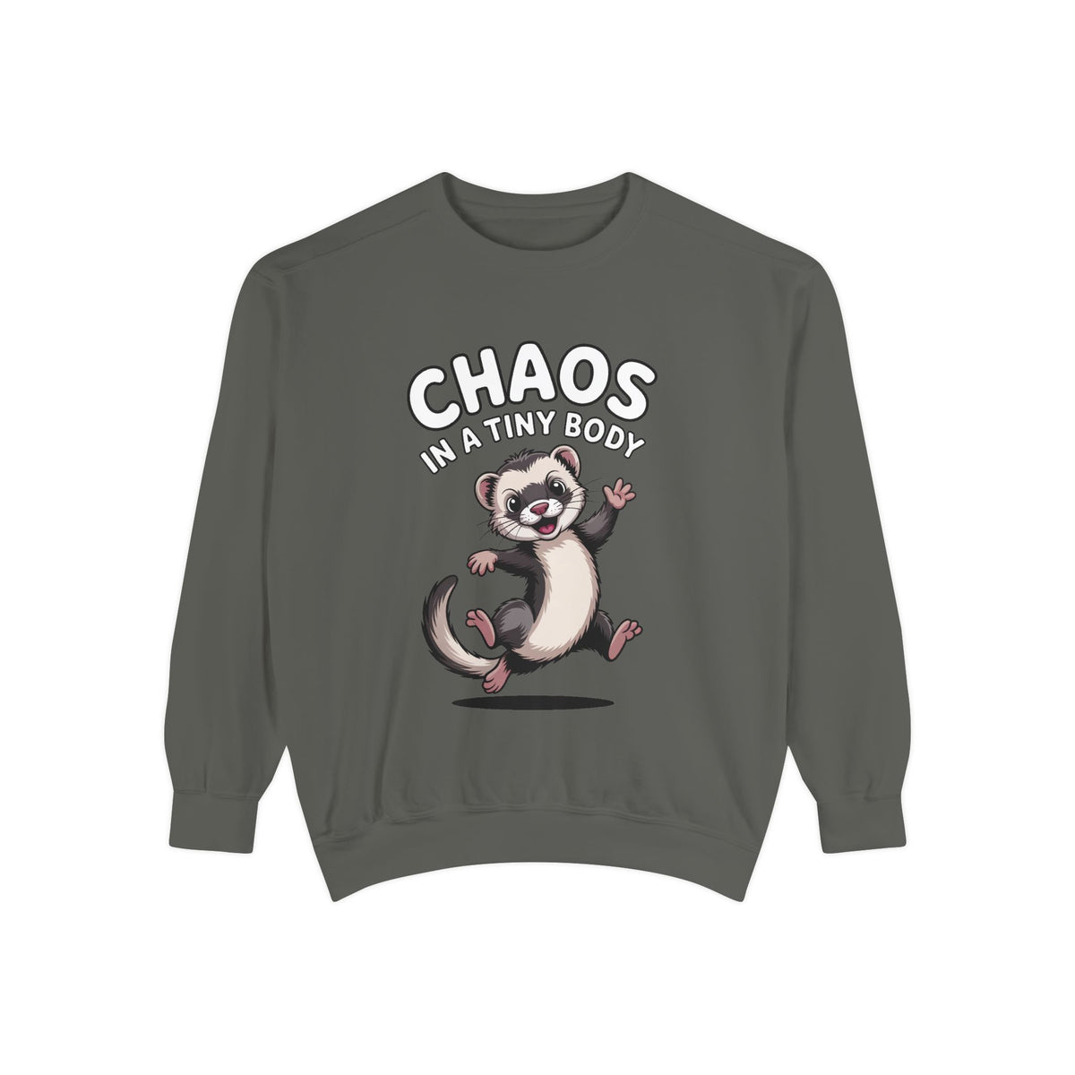 Funny Ferret Sweatshirt, Chaos In A Tiny Body Crewneck, Cute Ferret Lover Gift, Embroidered Style Ferret Sweatshirt For Pet Owners