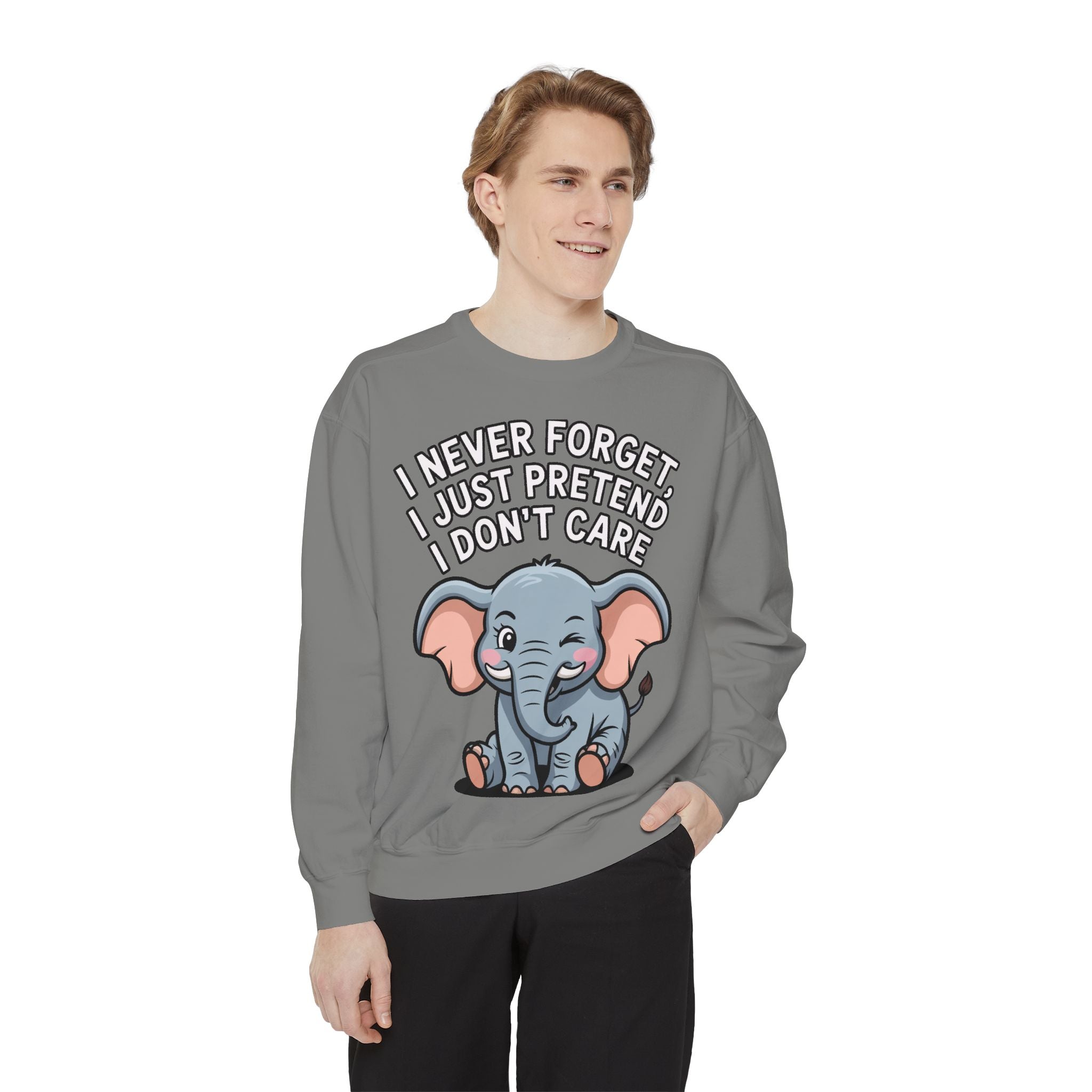 Funny Elephant Sweatshirt, I Never Forget Crewneck, Sarcastic Elephant Pullover, Funny Animal Lover Gift, Embroidered Patch Style