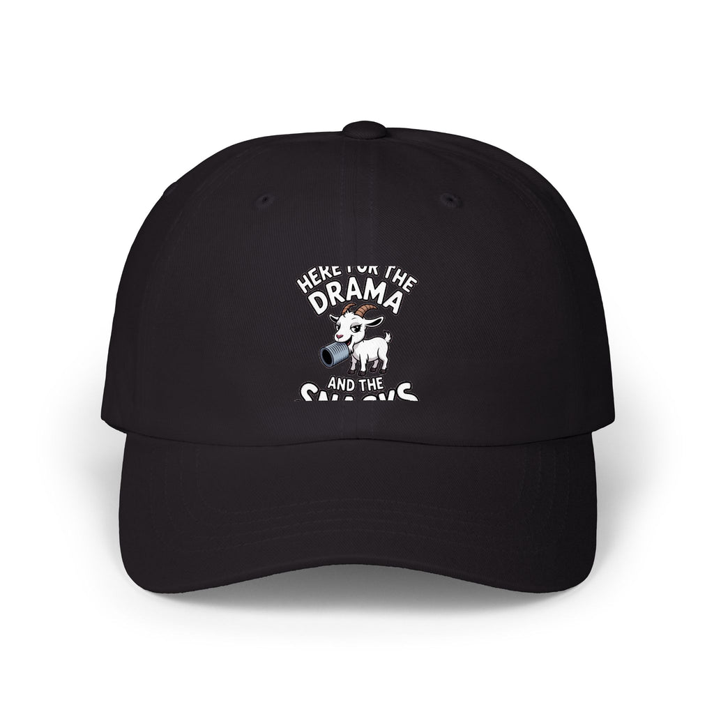 Funny Goat Dad Cap, Here For The Drama And The Snacks Hat, Cute Goat Embroidered Cap, Funny Farm Animal Gift