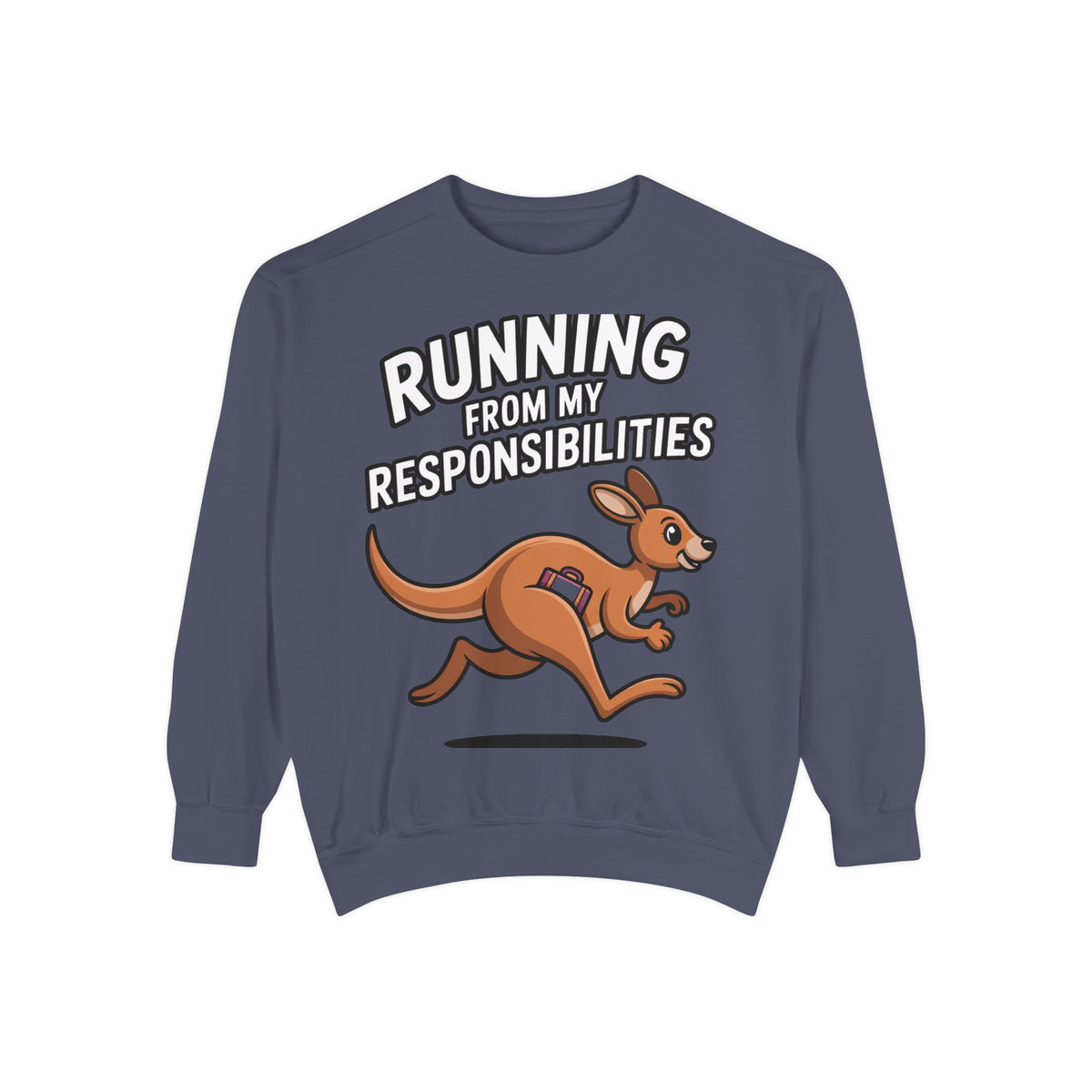 Running From My Responsibilities Sweatshirt, Funny Kangaroo Crewneck, Adulting Humor Gift, Cute Cartoon Animal Sweatshirt