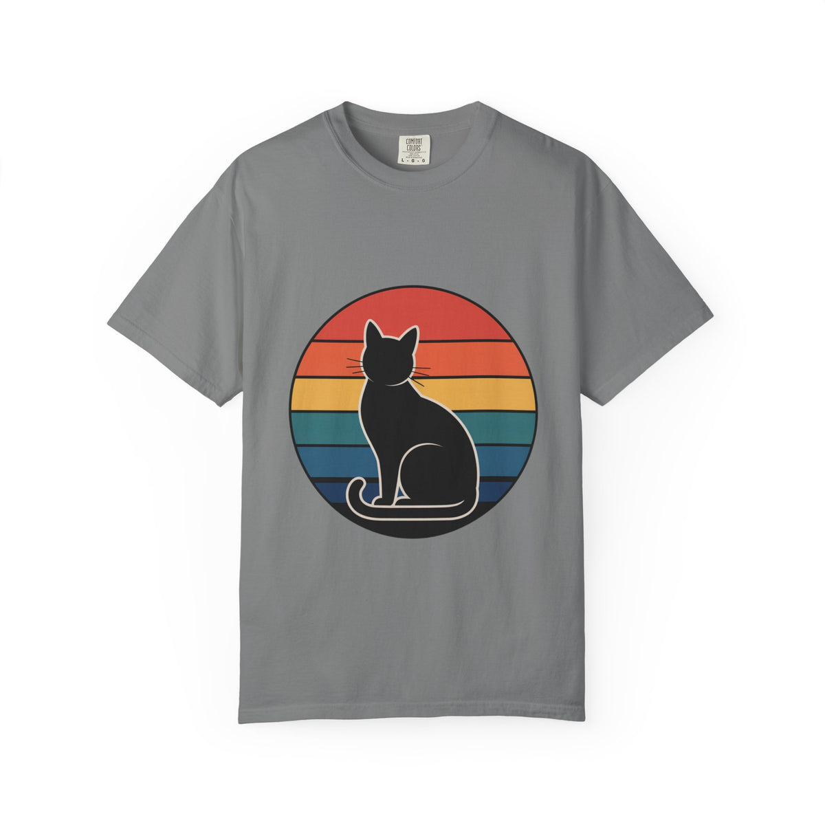 Retro Sunset Cat Badge T-Shirt