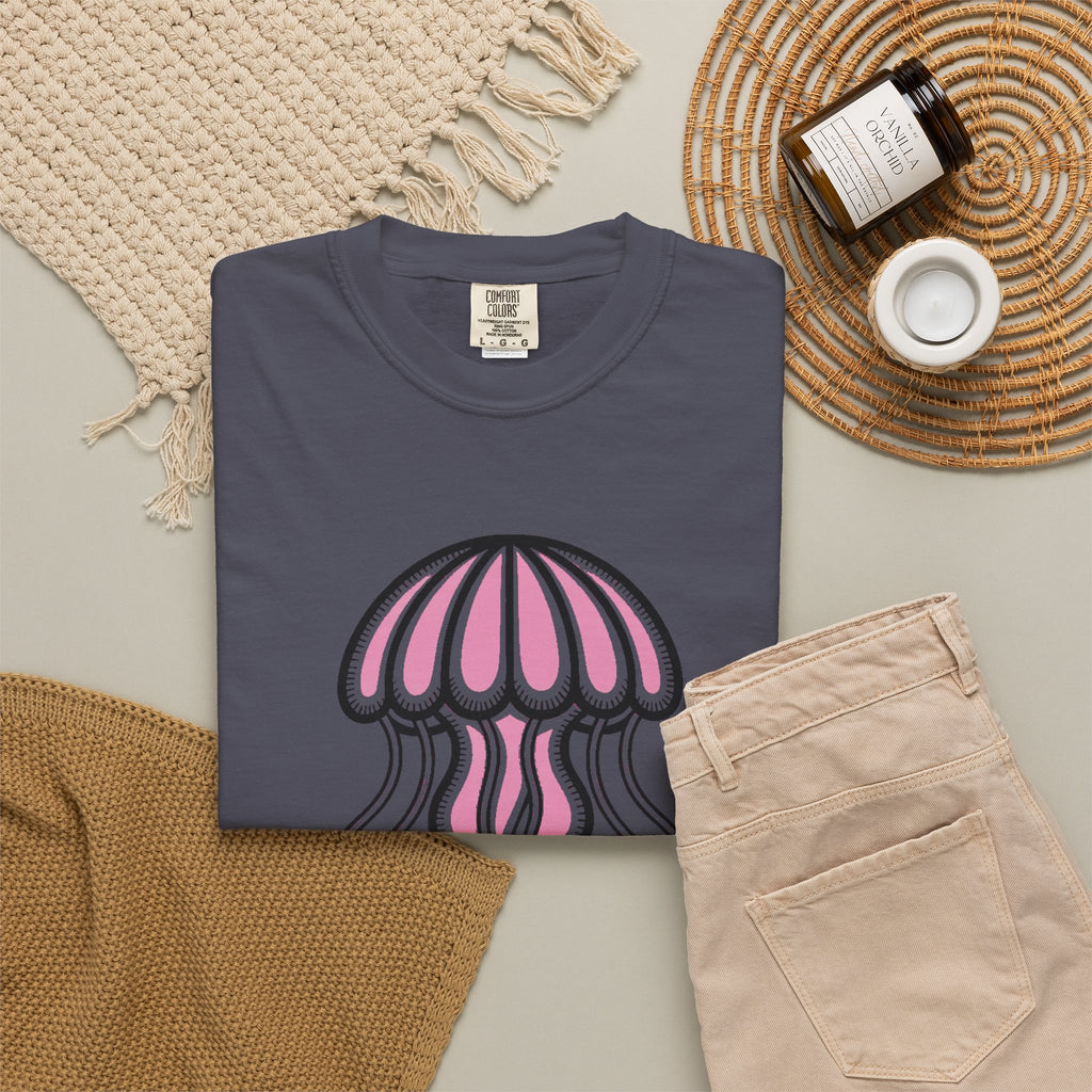 Cute Jellyfish T-Shirt, Glowing Jellyfish Graphic Tee, Ocean Lover Gift, Garment-Dyed Unisex Shirt for Beach and Aquarium Fans