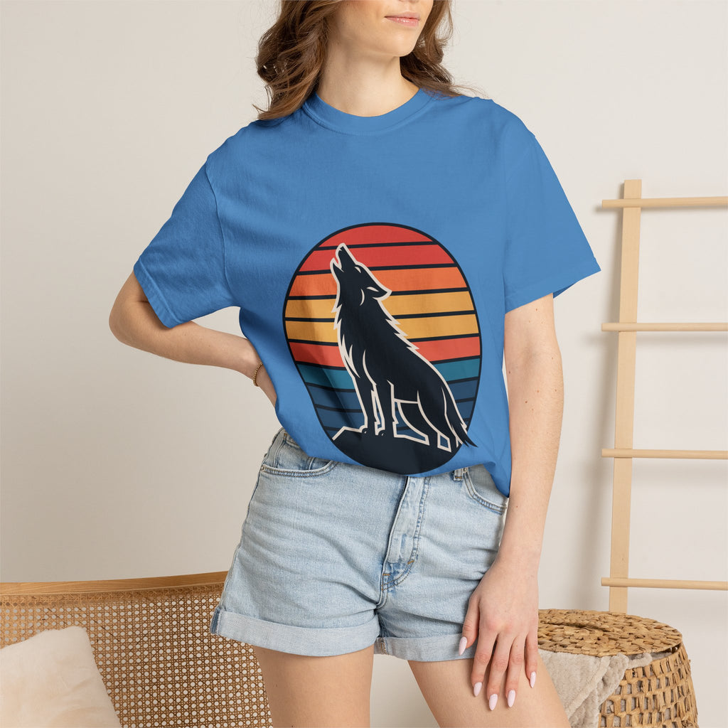 Retro Sunset Wolf Badge T-Shirt