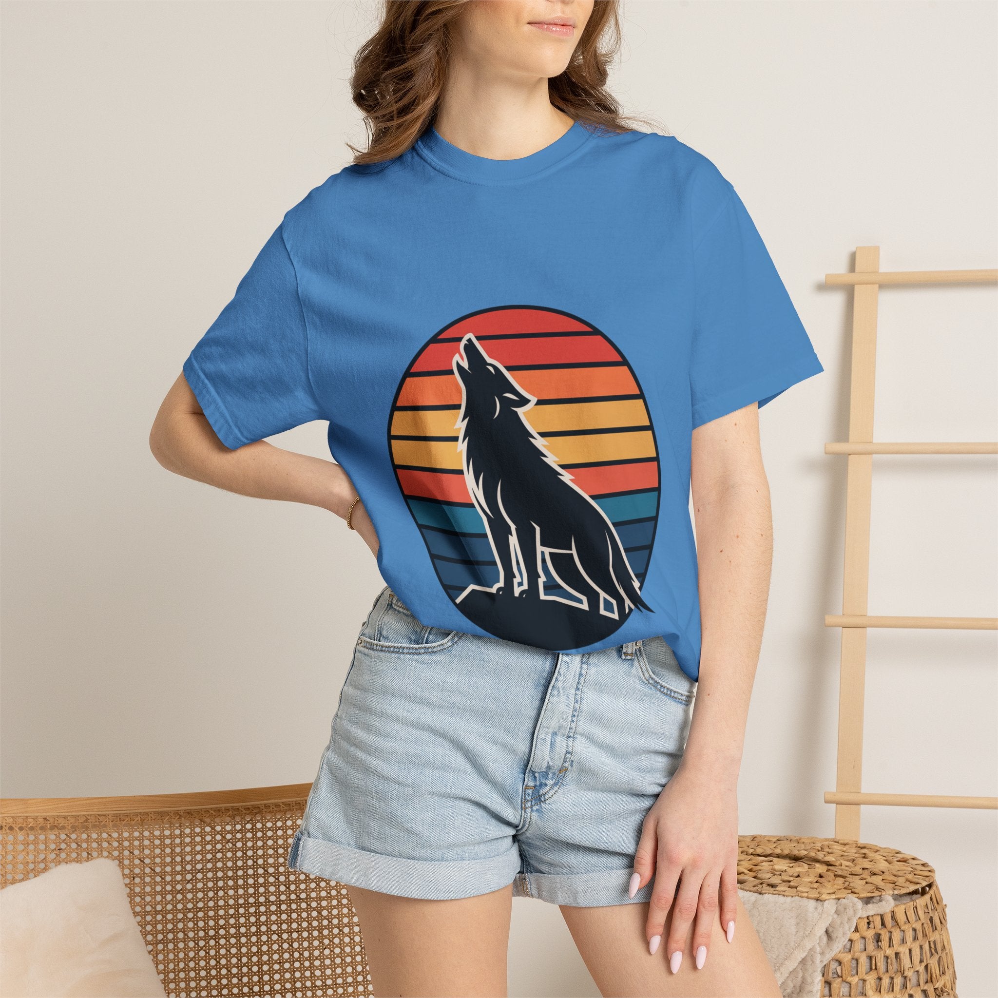 Retro Sunset Wolf Badge T-Shirt