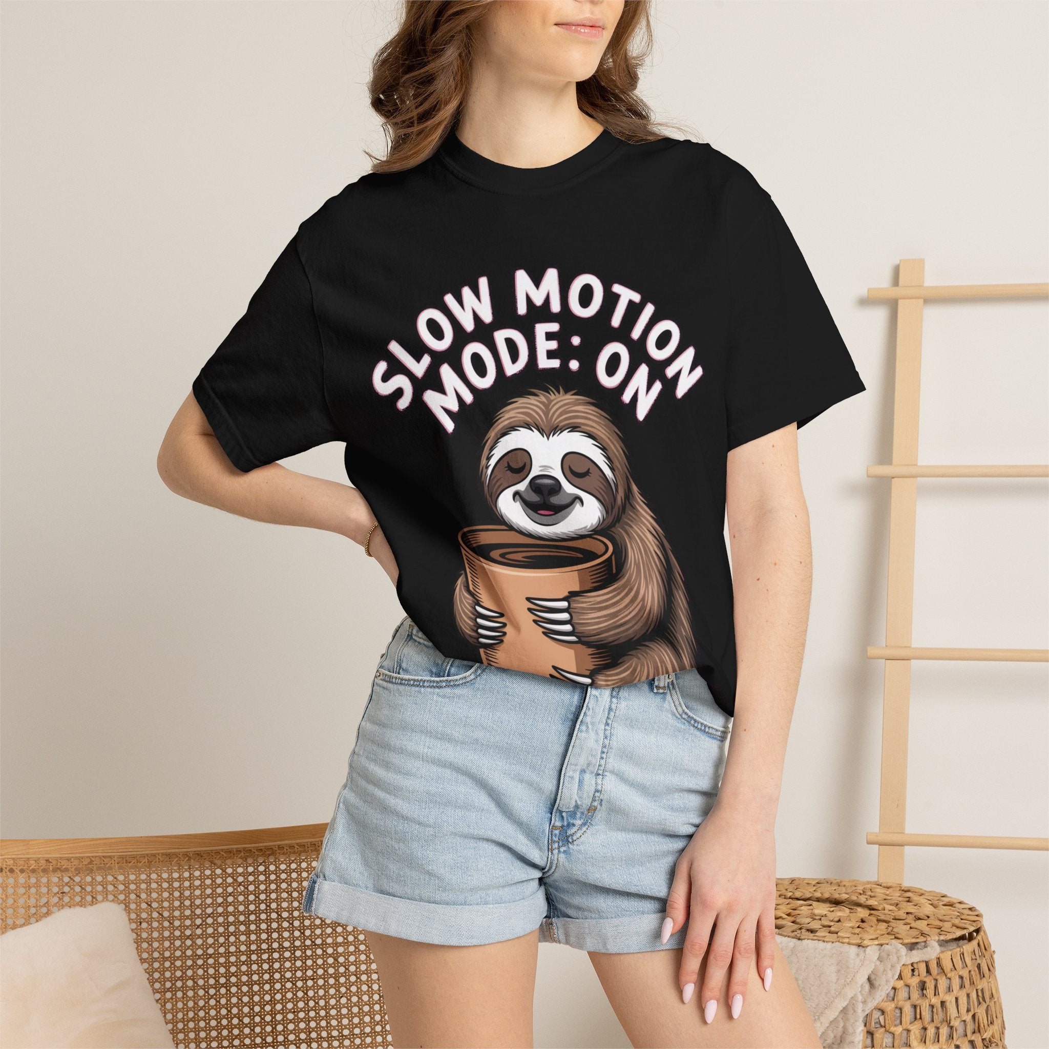 Slow Motion Sloth Shirt, Funny Coffee Lover T-Shirt, Cute Sloth Hugging Coffee Cup Tee, Sleepy Sloth Gift for Coffee Addict