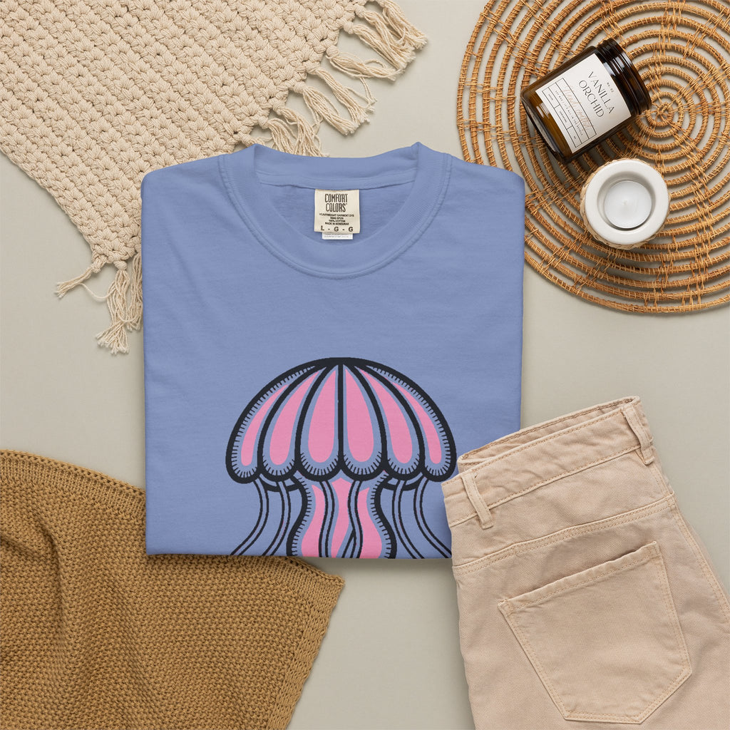 Cute Jellyfish T-Shirt, Glowing Jellyfish Graphic Tee, Ocean Lover Gift, Garment-Dyed Unisex Shirt for Beach and Aquarium Fans
