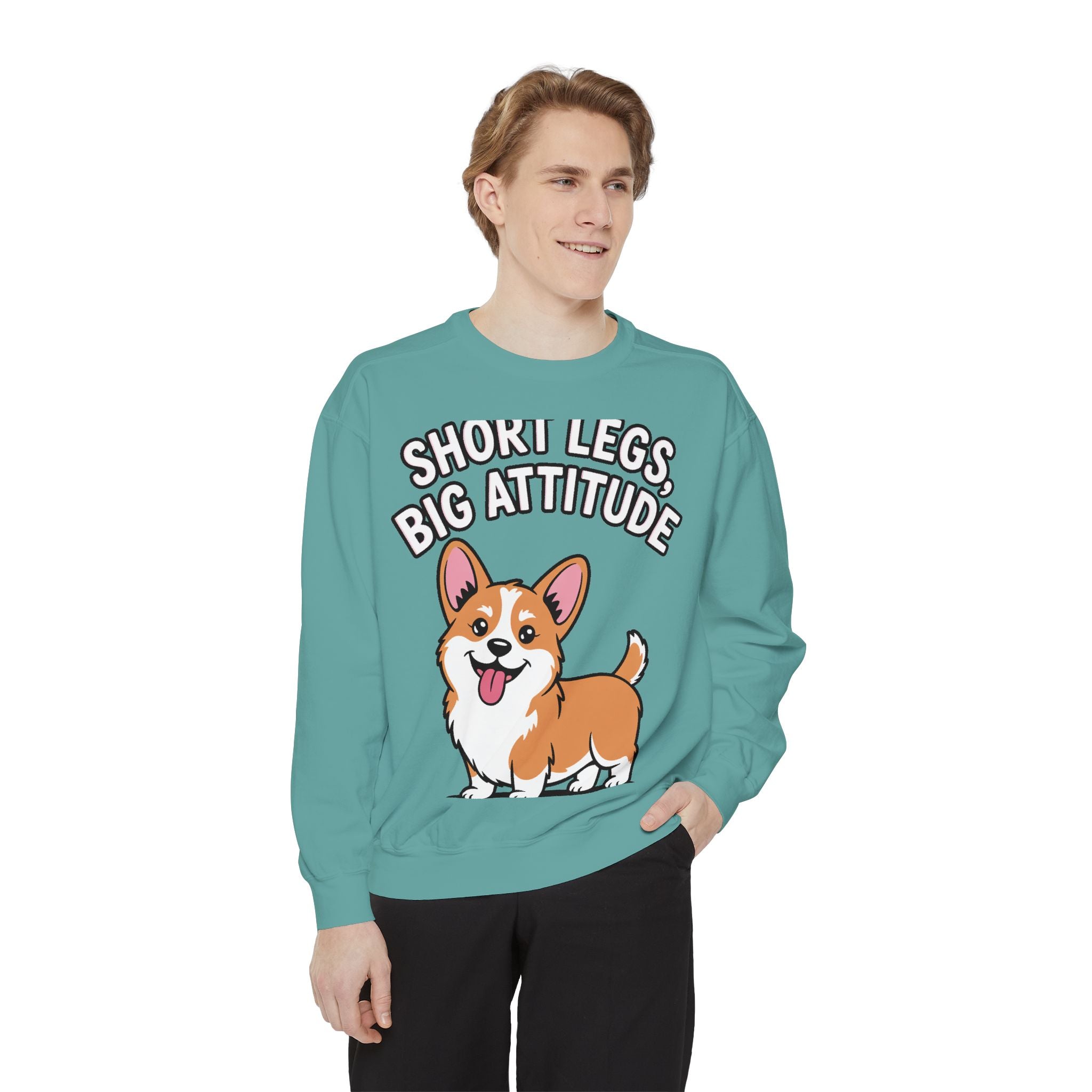 Short Legs Big Attitude Corgi Sweatshirt, Funny Corgi Crewneck, Cute Dog Lover Gift, Embroidered Patch Style Corgi Sweater