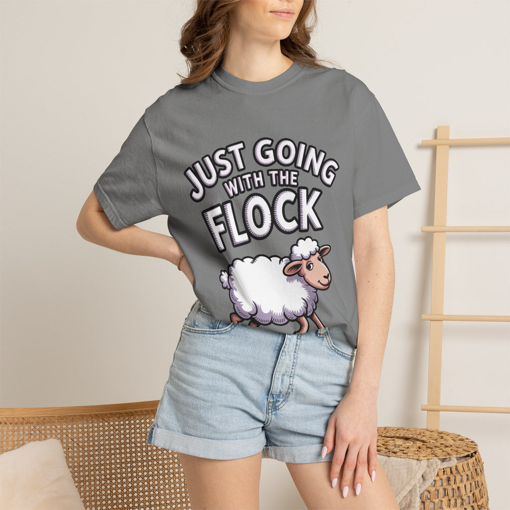 Funny Sheep T-Shirt, 'Just Going With The Flock' Shirt, Cute Cartoon Sheep Tee, Sarcastic Gift for Introverts