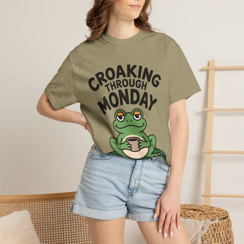 Croaking Through Monday Shirt, Funny Frog Coffee T-Shirt, Cute Frog Lover Gift, Monday Mood Tee, Sarcastic Frog Shirt