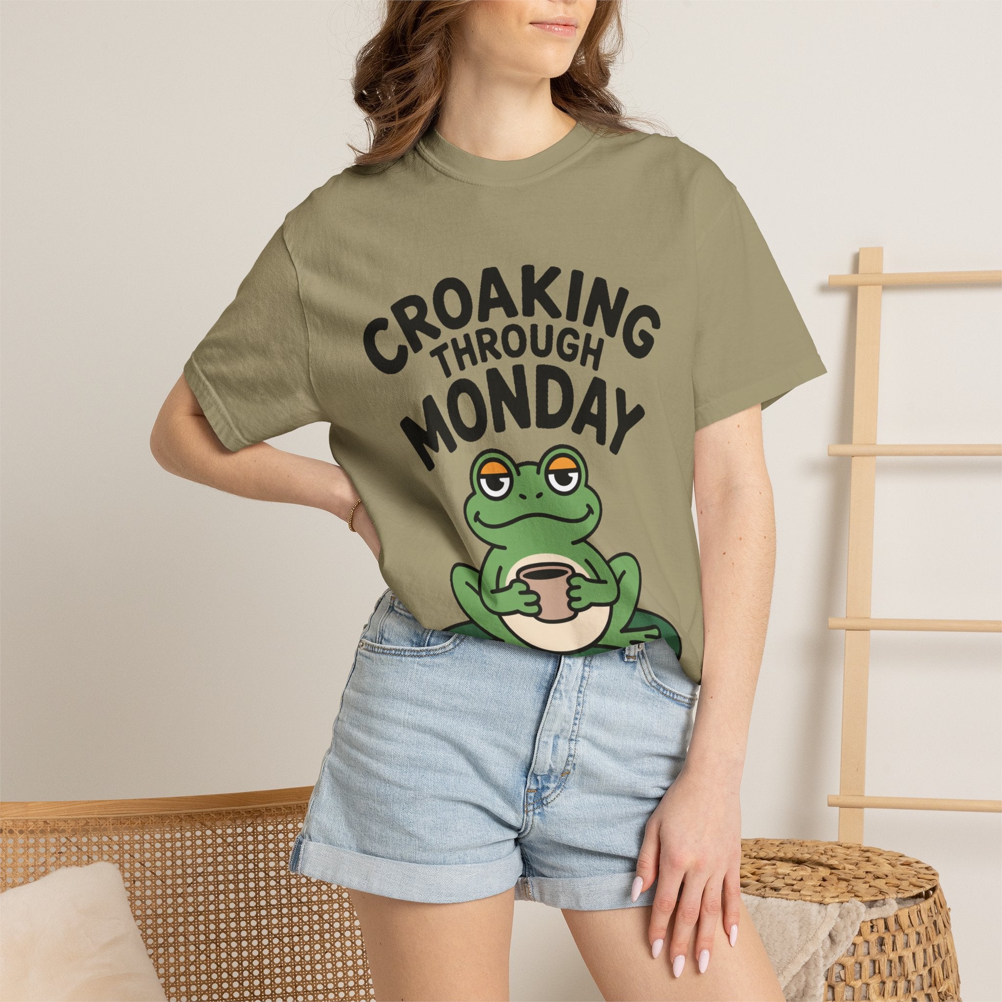Croaking Through Monday Shirt, Funny Frog Coffee T-Shirt, Cute Frog Lover Gift, Monday Mood Tee, Sarcastic Frog Shirt