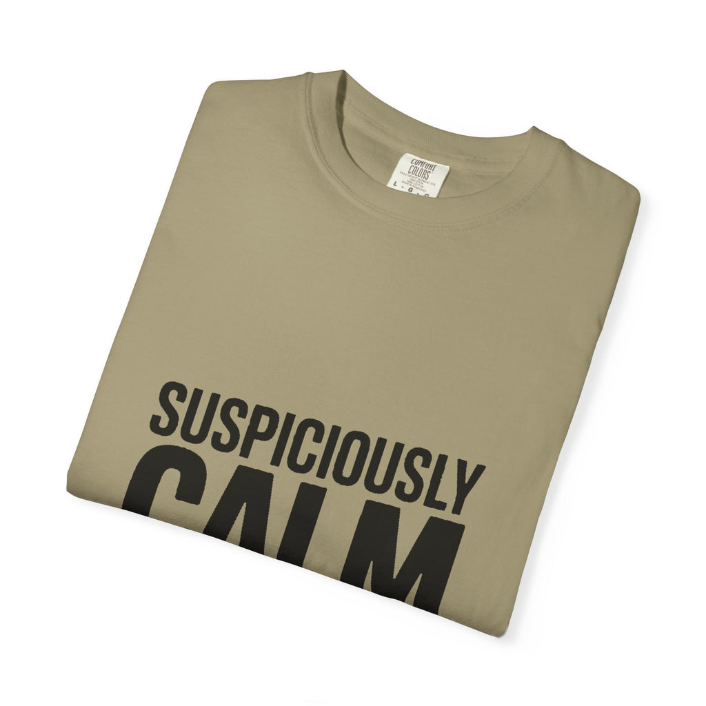 Suspiciously Calm Right Now Shirt, Funny Sarcastic T-Shirt, Bold Typography Tee, Anxiety Humor Shirt, Sarcastic Gift for Him Her